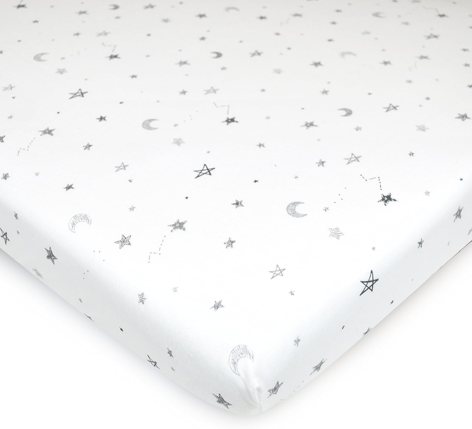TL Care Fitted Bassinet Sheet - Gray Stars and Moons 100 Cotton