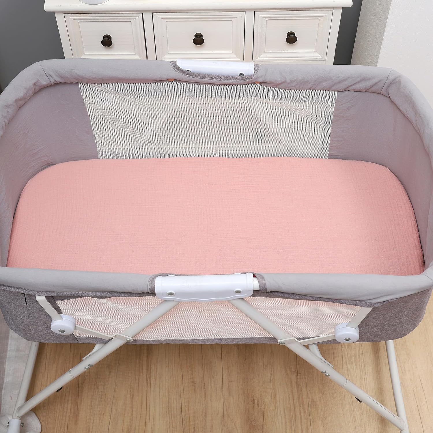 Onacosht Muslin Bassinet Sheets 3 Pack Solid Pink and Floral 1