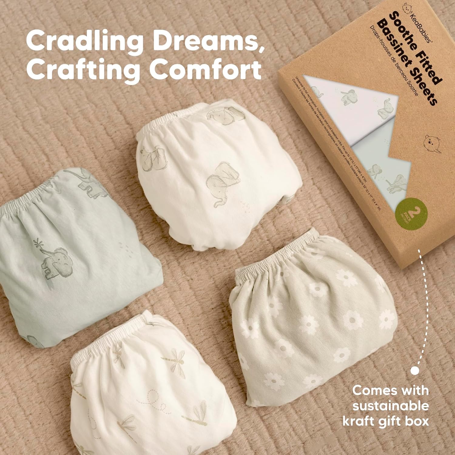 KeaBabies 2-Pack Organic Bassinet Sheets for Girls Boys