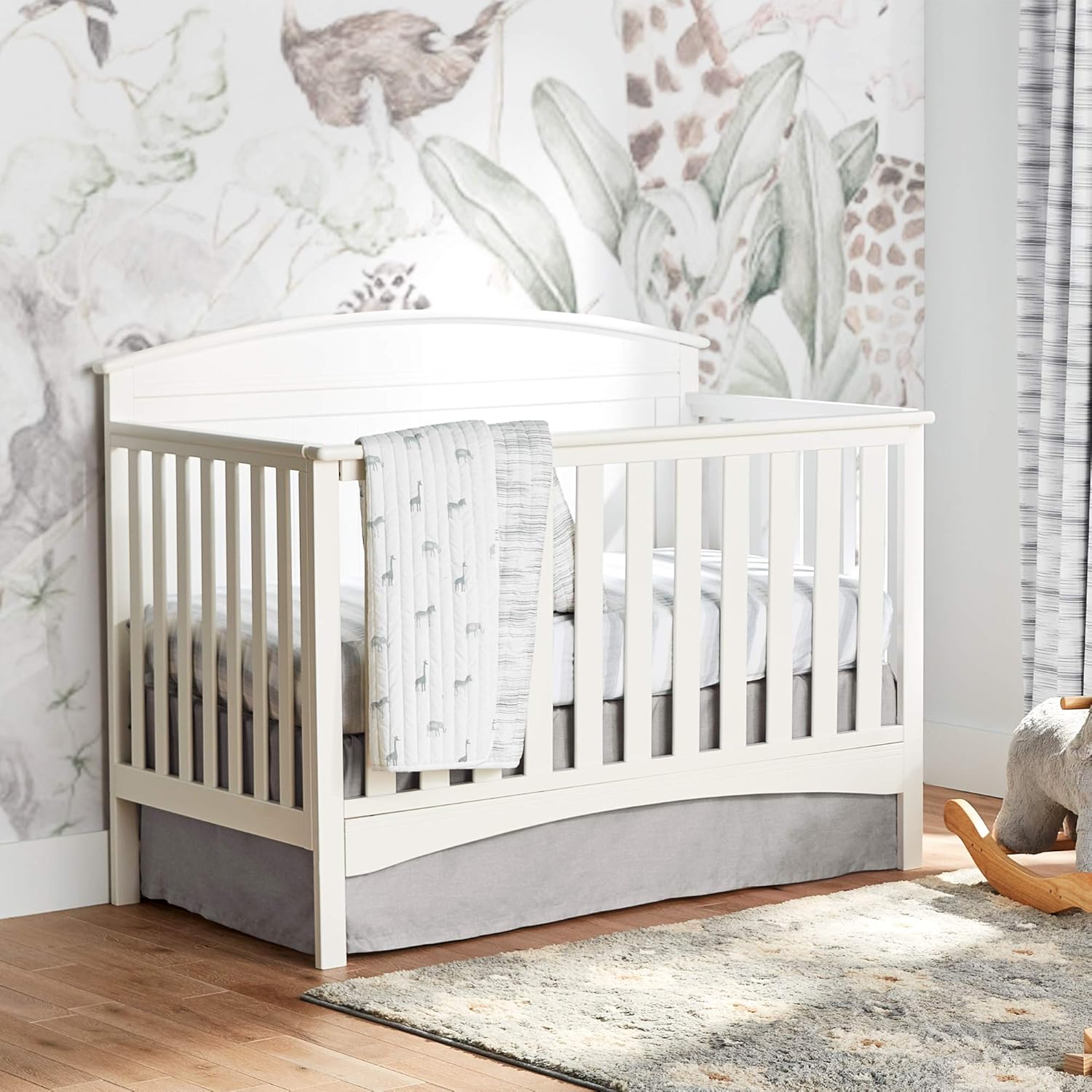 Lush Decor Gray Linen Textured Crib Skirt with 16 Drop