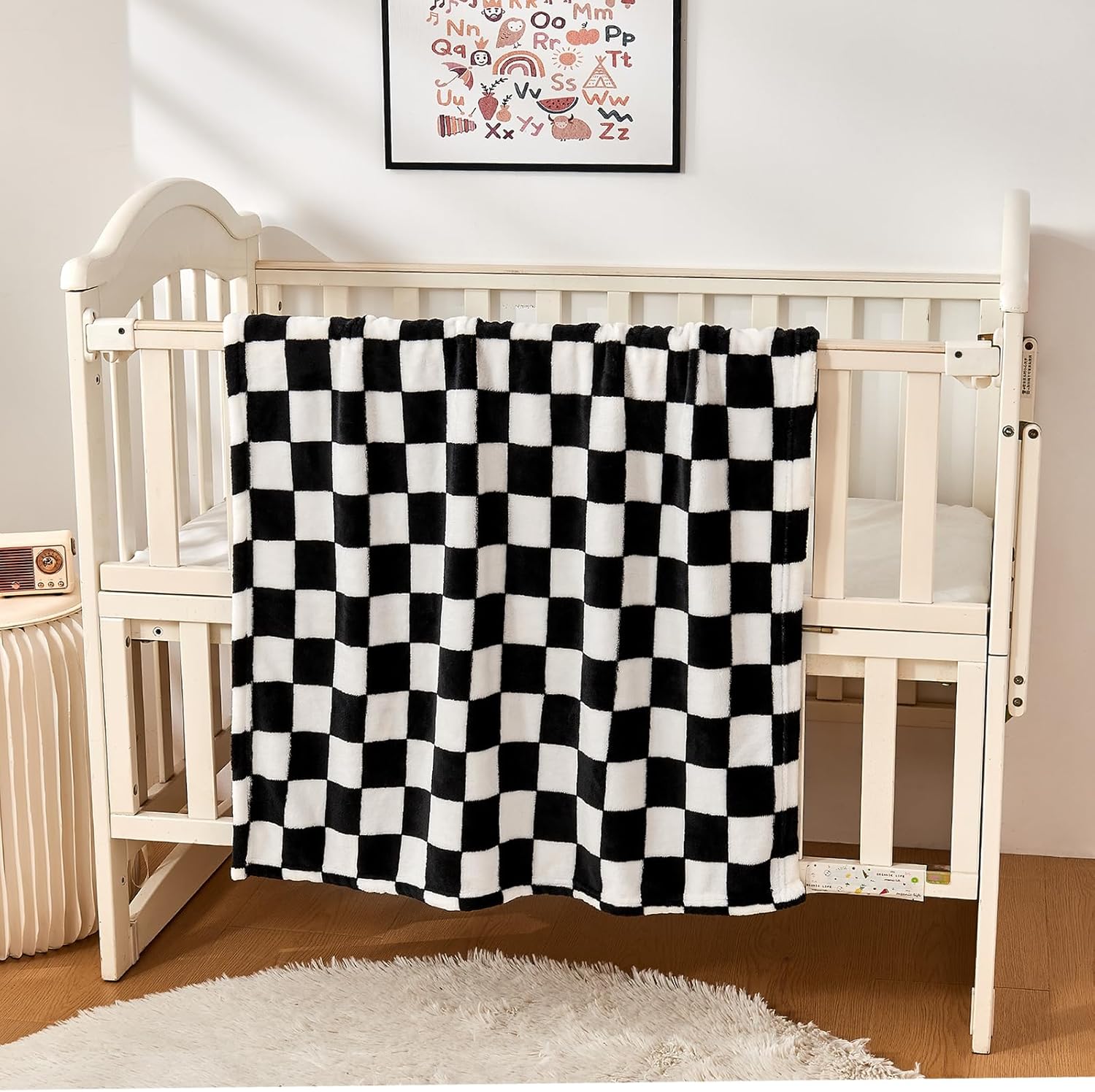 Yurhap Checkered Baby Blanket Fleece 30x40 Black