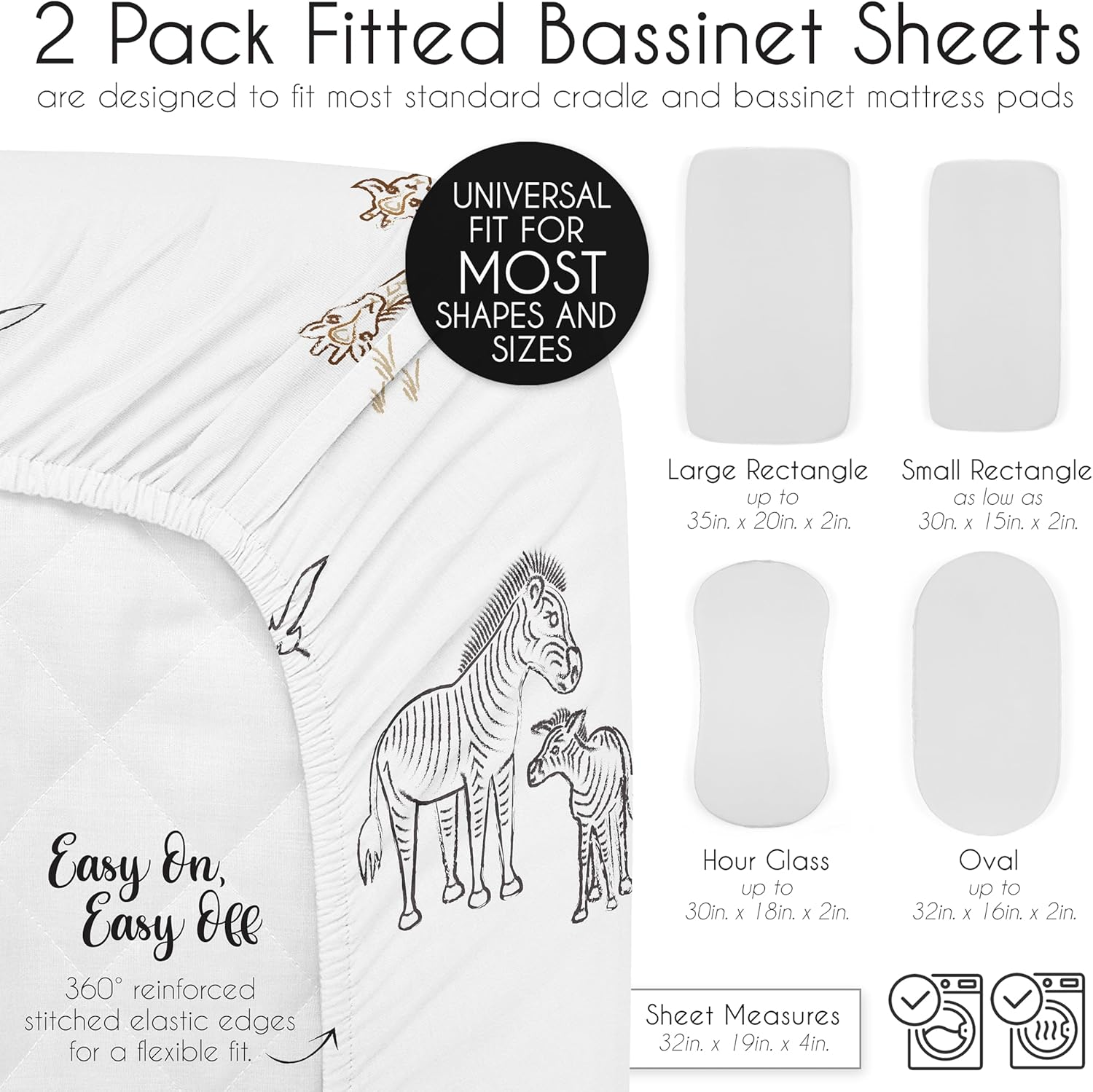 Sweet Jojo Designs Jungle Safari Elephant Bassinet Sheet Set 2p Tan