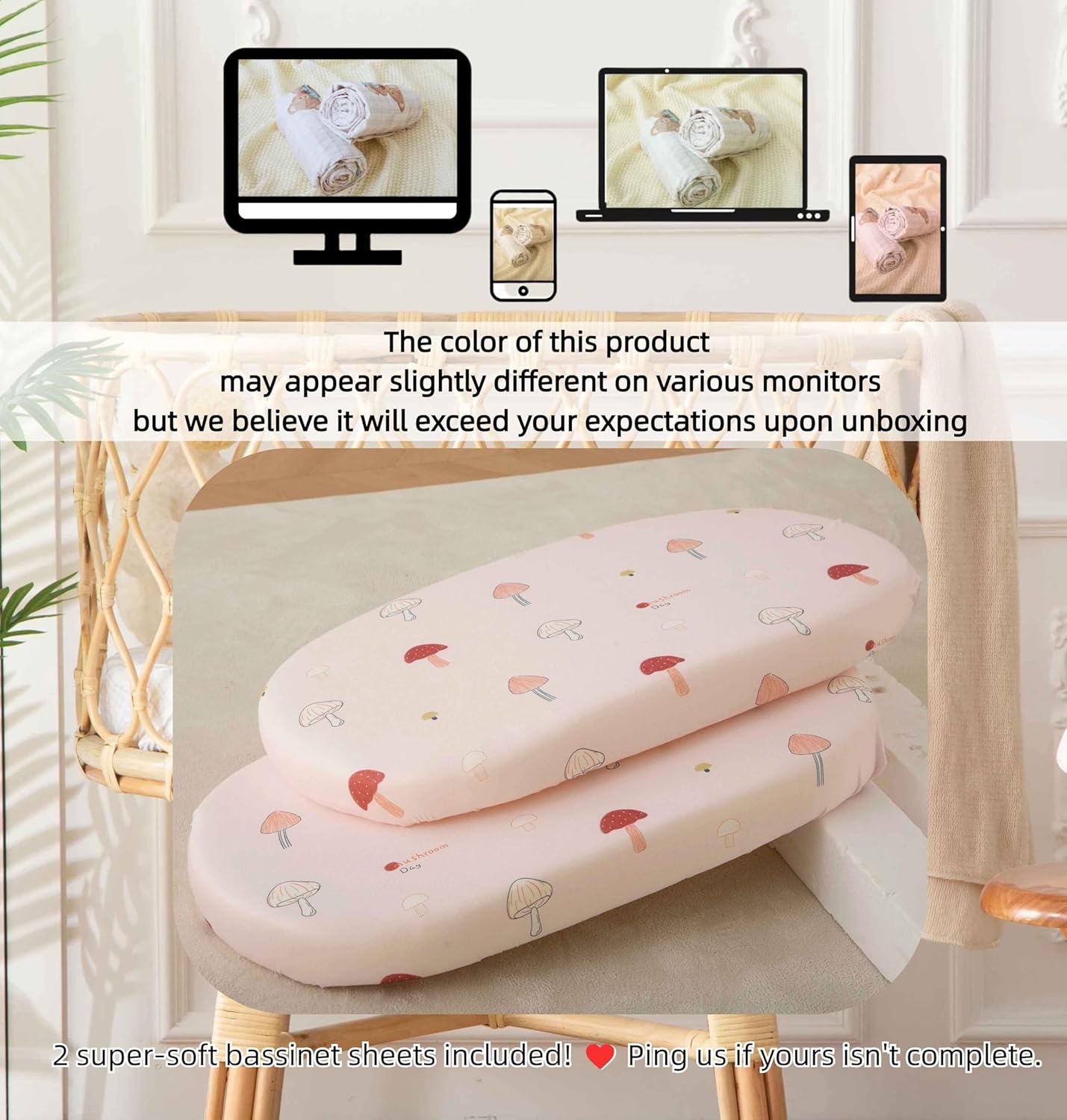 SDY Mushroom Bassinet Sheets Set 2 Pack