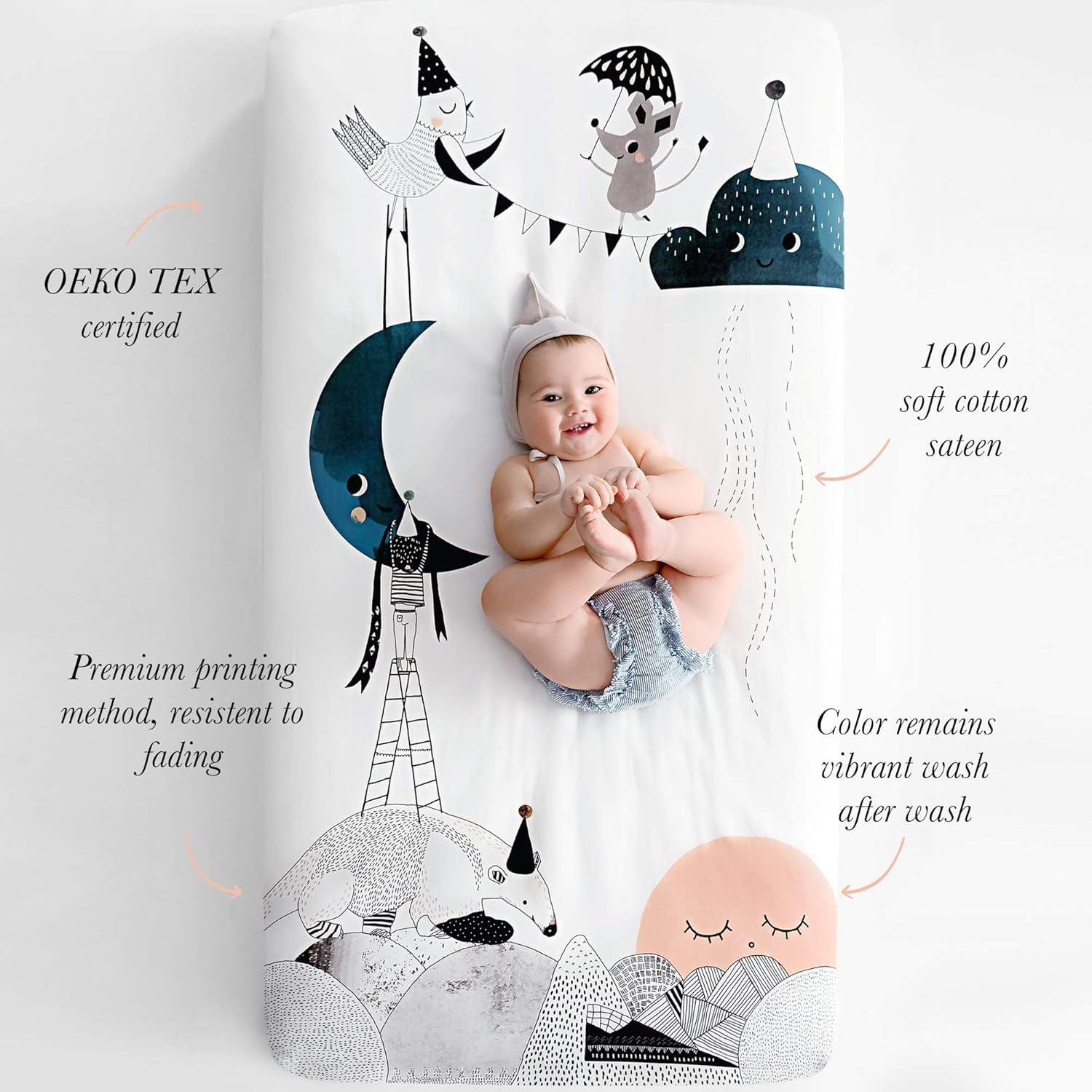Rookie Humans 100 Cotton Sateen Crib Sheet The Moons Birthday