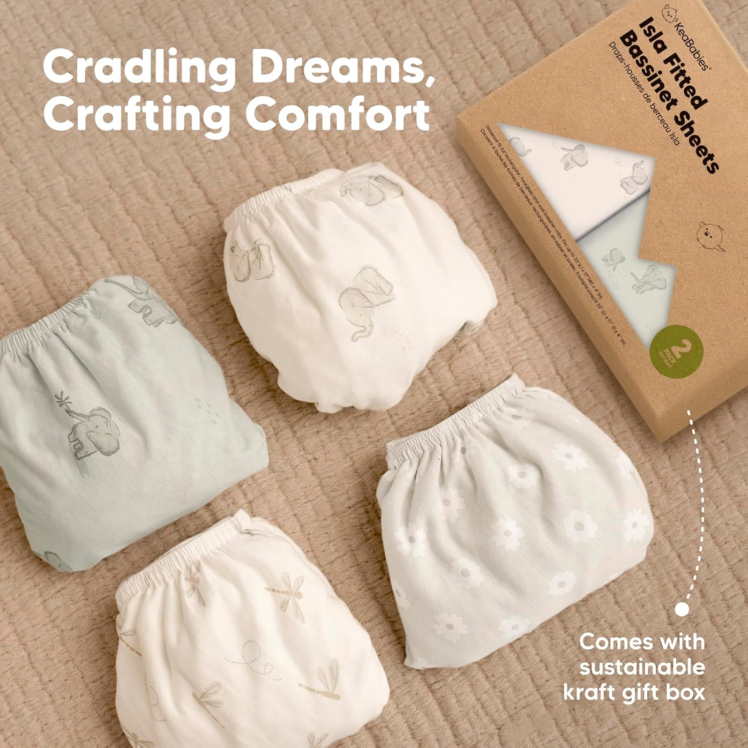 KeaBabies 2-Pack Bassinet Sheets - Pecan