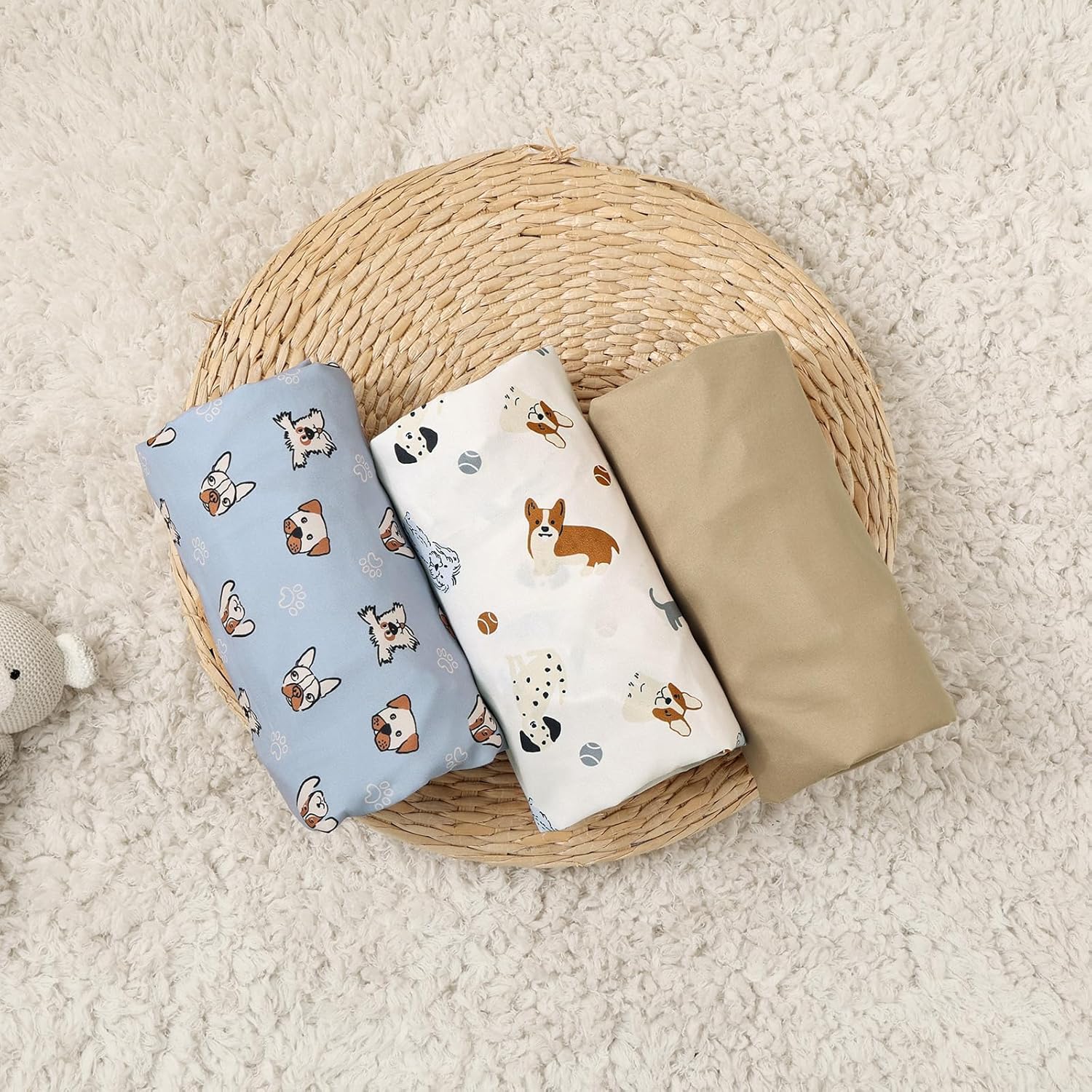 PHF 3 Pack Bassinet Sheets with Pet Dogs Design