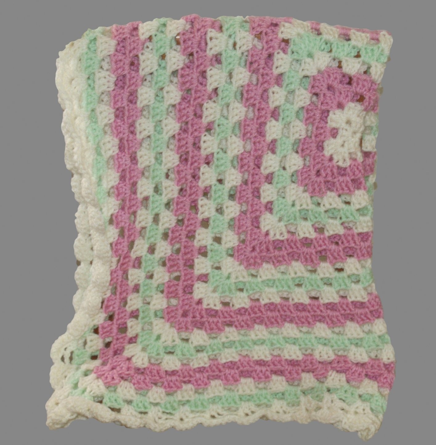 Pink Mint Ivory Baby Girl Crochet Blanket