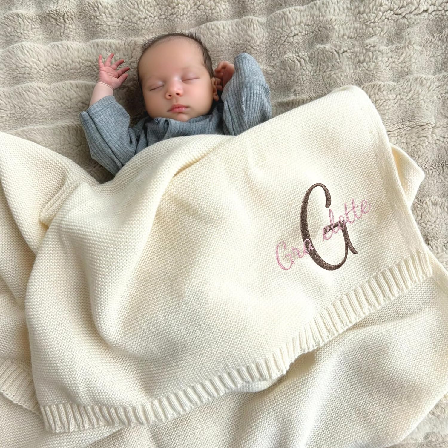 Custom Baby Blanket with Name 40x30 Inch Knit
