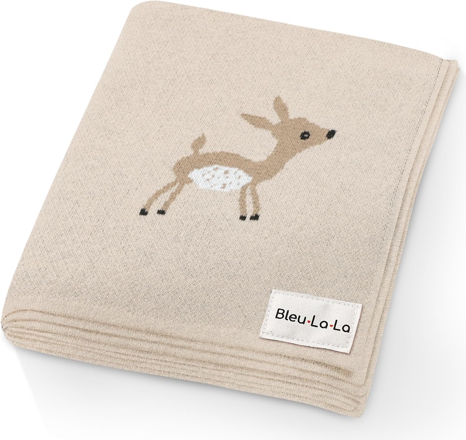 Bleu La La Knit Baby Swaddle Blanket - Deer Theme Taupe 100 Cotton