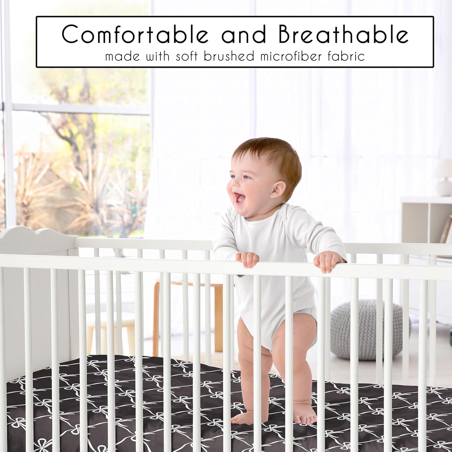 Sweet Jojo Designs 2-Piece Crib Sheets Set Black White Bows 1