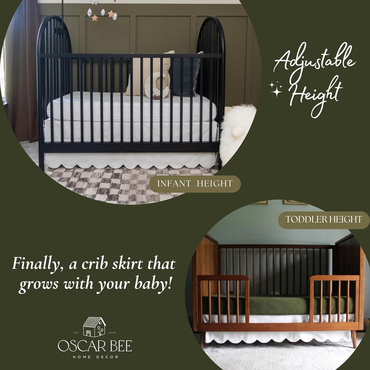 Oscar Bee White Scalloped Crib Skirt - Adjustable Organic 1