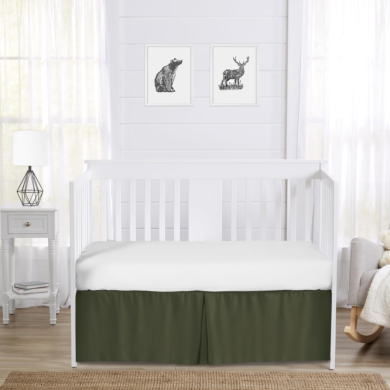 Sweet Jojo Designs Dark Green Crib Bed Skirt - Rustic Woodland Camo