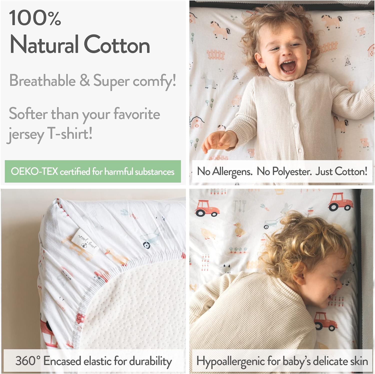 Joey Joan Bassinet Sheets 2 Pack Farm Animals 1