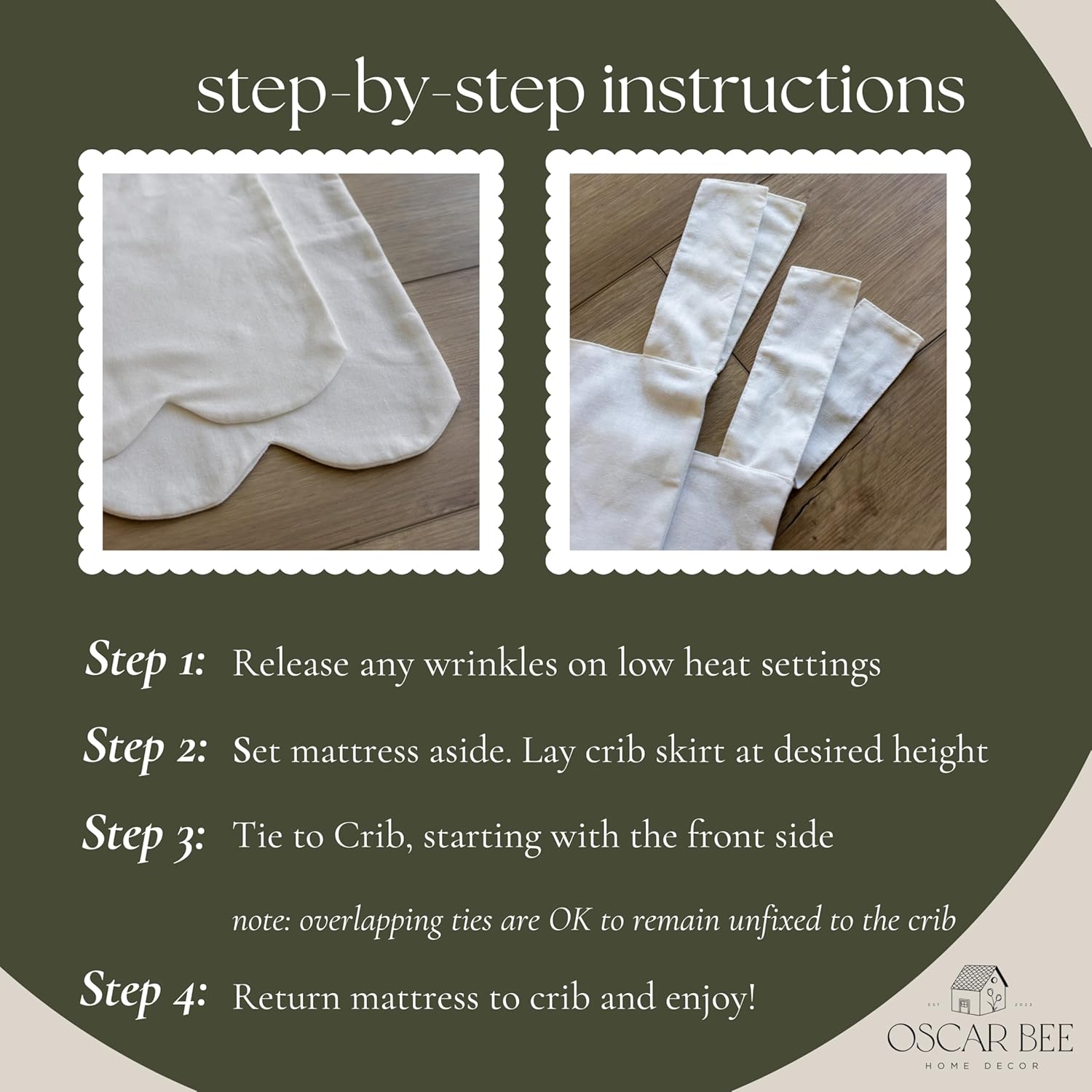 Oscar Bee White Scalloped Crib Skirt - Adjustable Organic 1