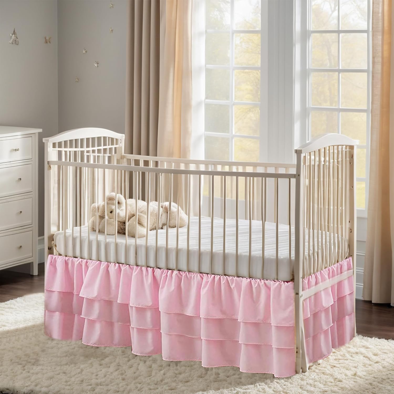 CATPAN Ruffled Crib Skirt 3 Tiered Pink Drop 177
