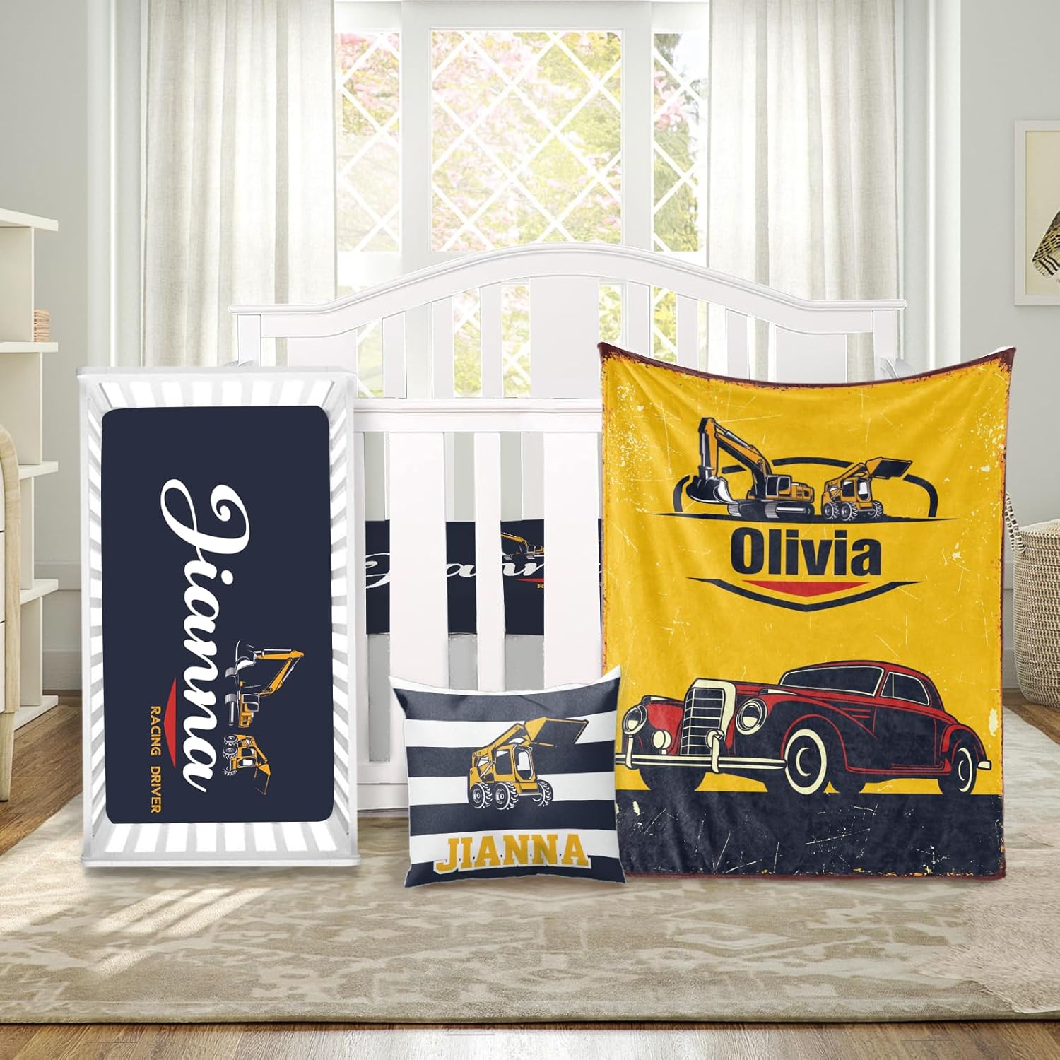 Custom Crib Bedding Set with Car Design