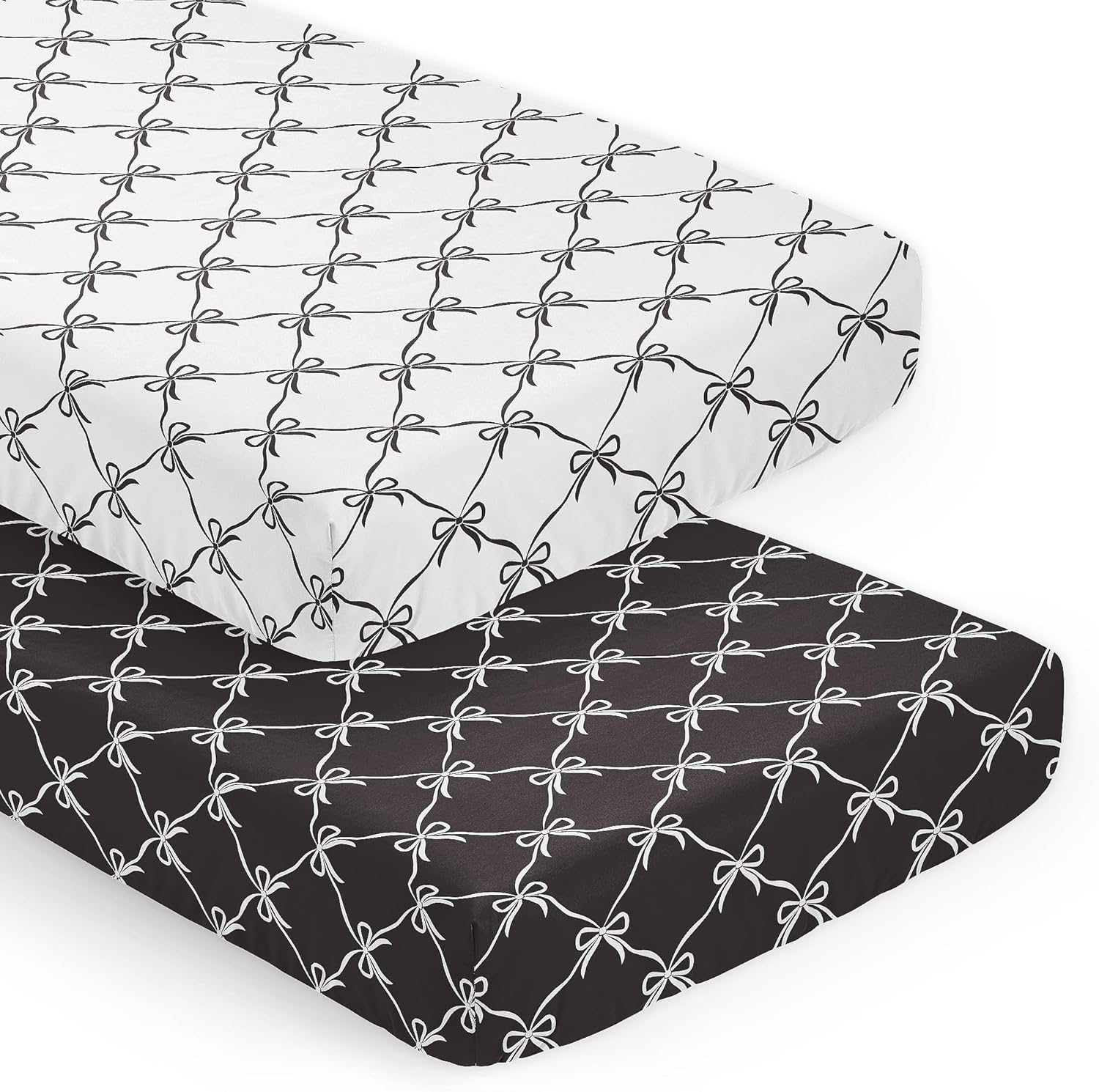 Sweet Jojo Designs 2-Piece Crib Sheets Set Black White Bows 1