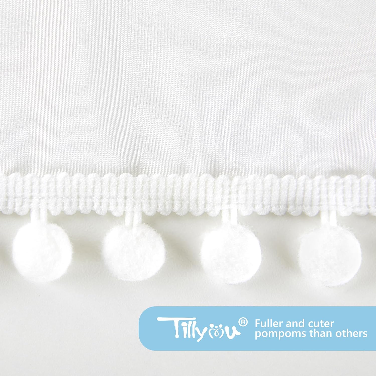 TILLYOU Crib Skirt 28x52 14 Drop White Ruffles Pompoms