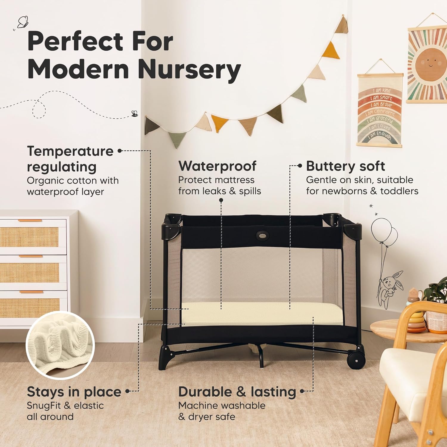 KeaBabies 2-Pack Pack and Play Sheets - Latte