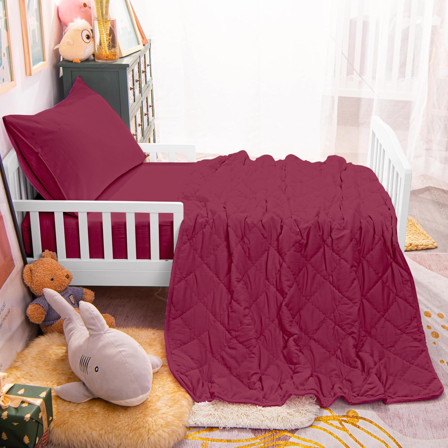 NTBAY Toddler Bedding Set - 4 Piece Wine Red 1