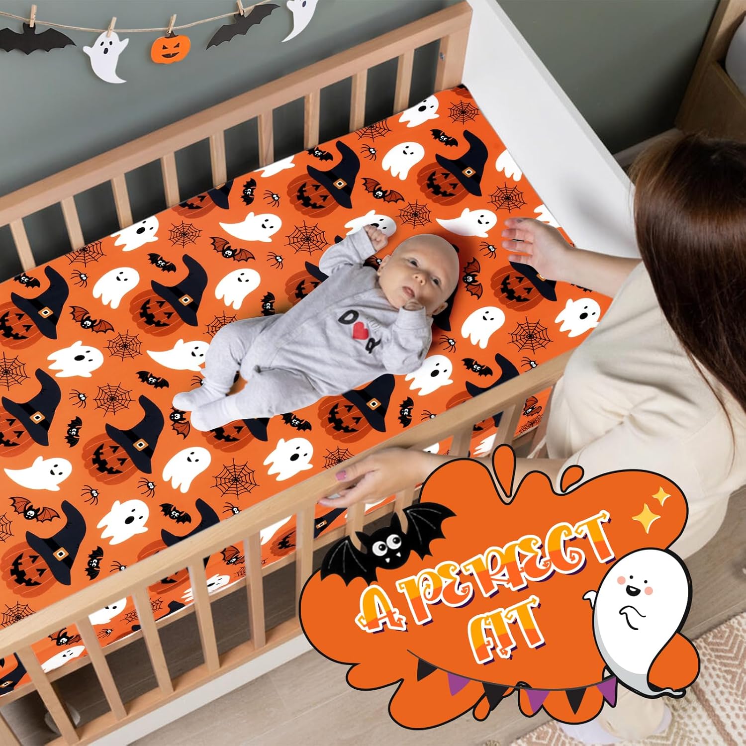 UOMNY Halloween Pumpkin Crib Sheet 52x28 Inch