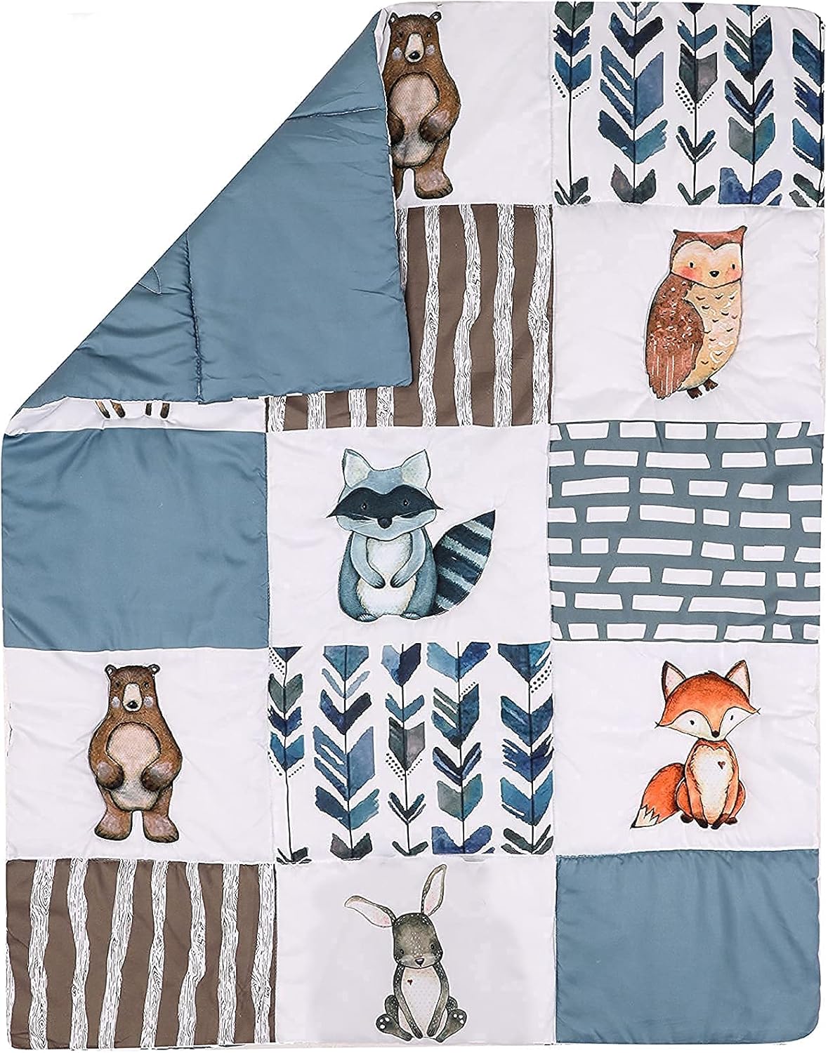 PINNKKU Crib Bedding Set for Boys with Woodland Animals