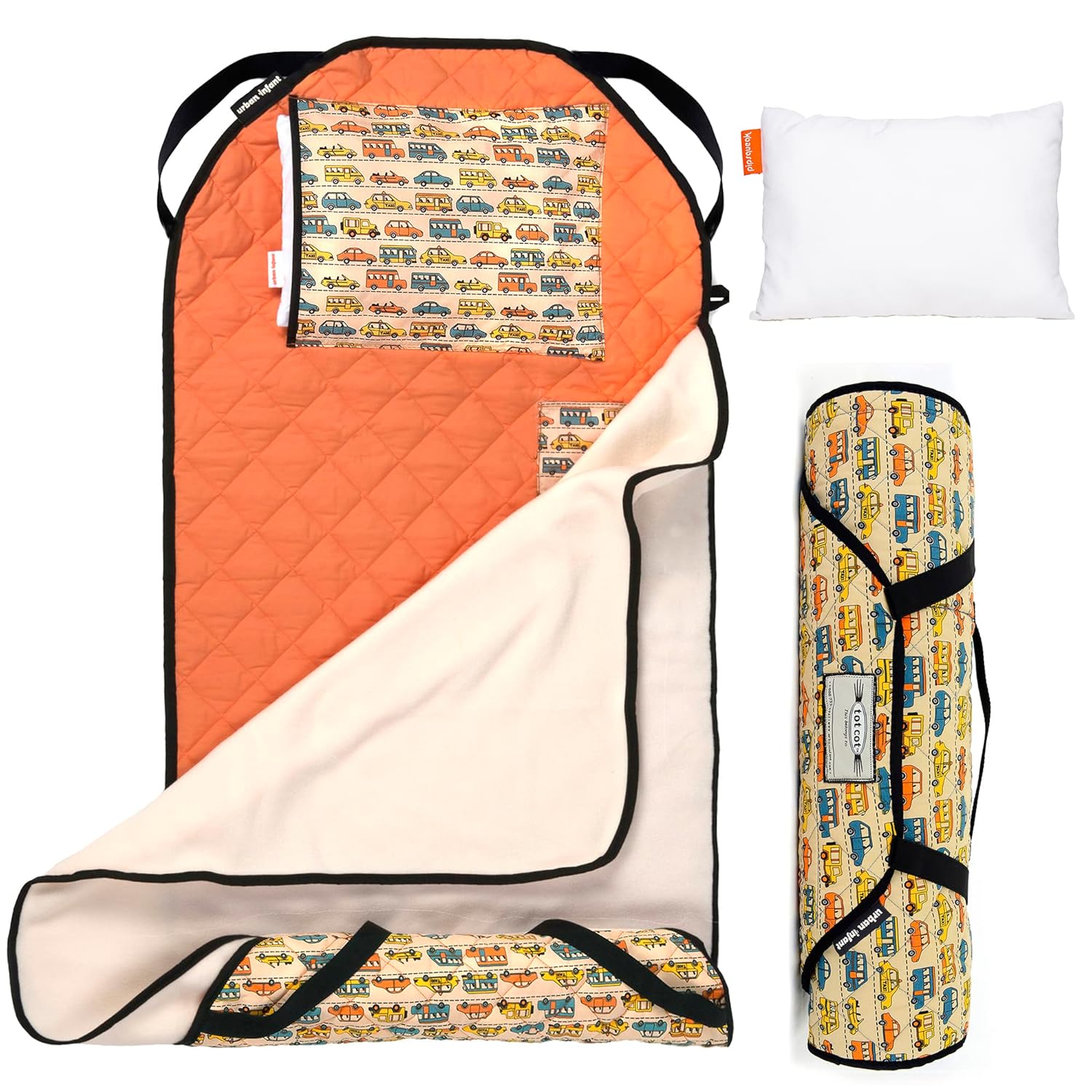 Urban Infant Tot Cot Nap Mat with Pillow and Blanket - Traffic Pattern