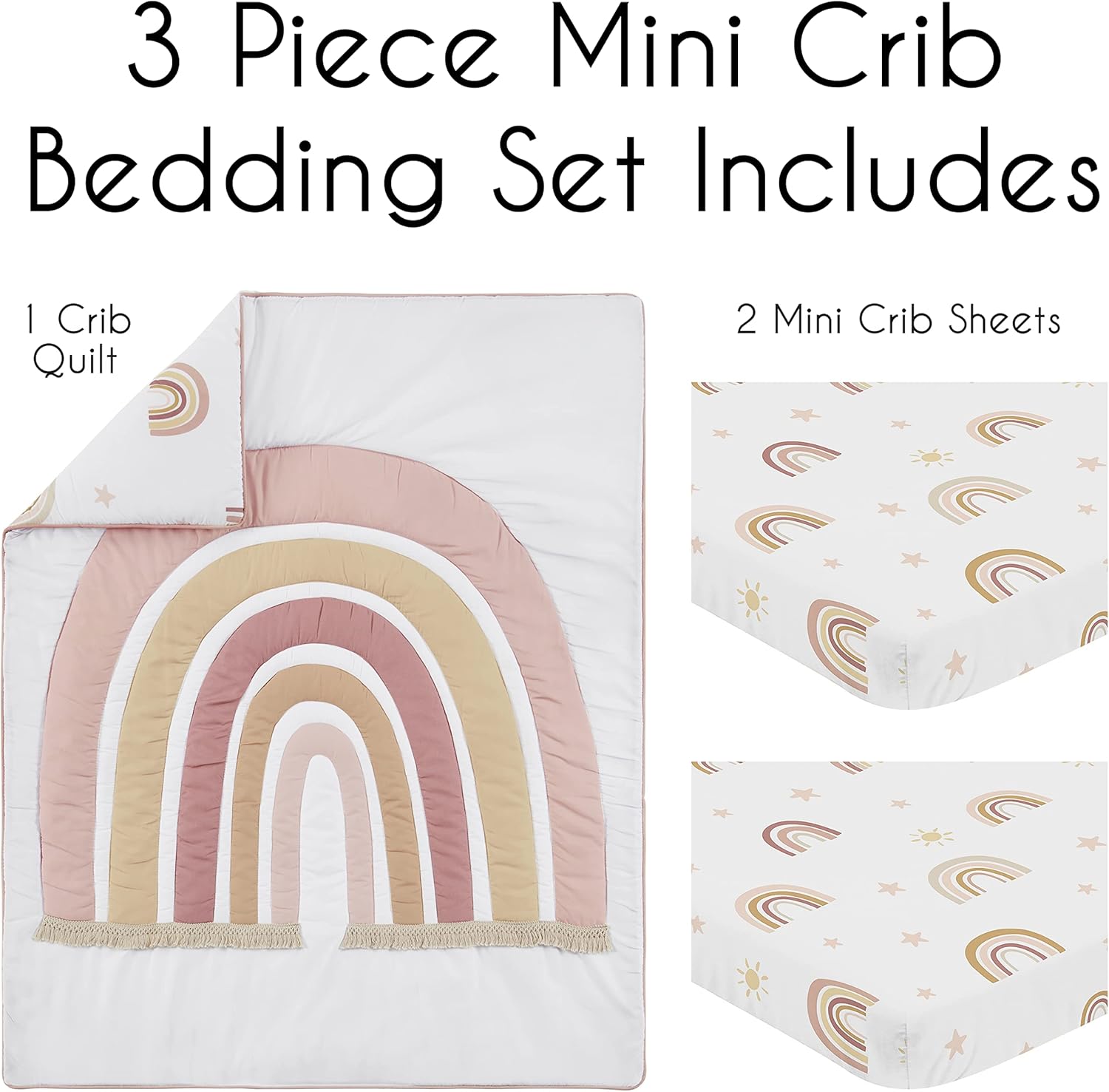 Sweet Jojo Designs Rainbow Baby Mini Crib Bedding Set 3pc