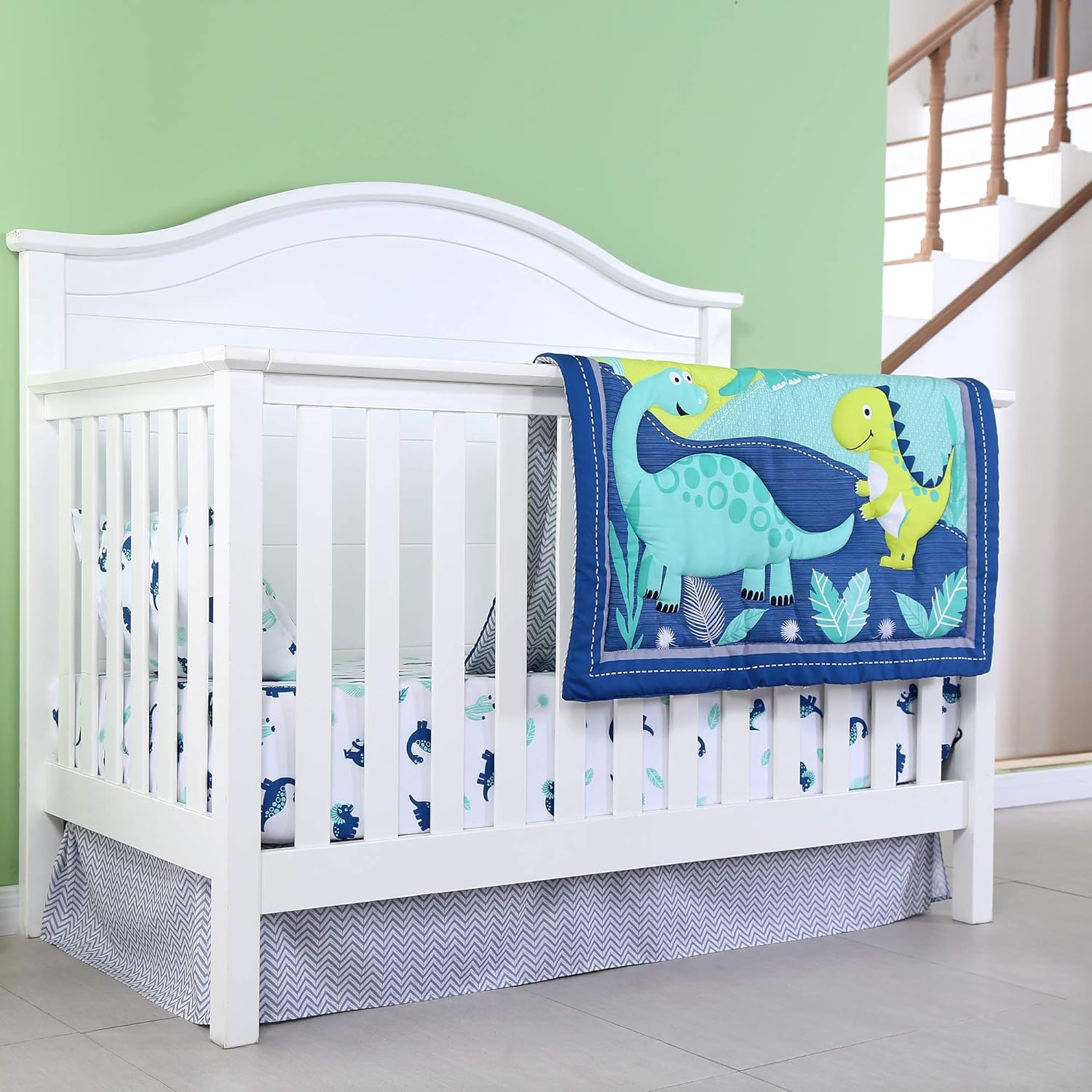 JISEN 3 Piece Crib Bedding Set Dinosaur Print