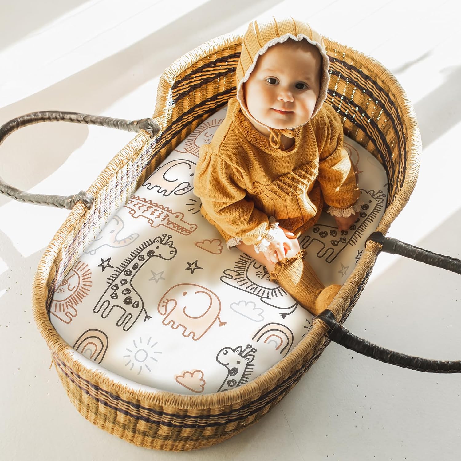 Yoofoss Bassinet Sheets 3-Pack Brown Animals