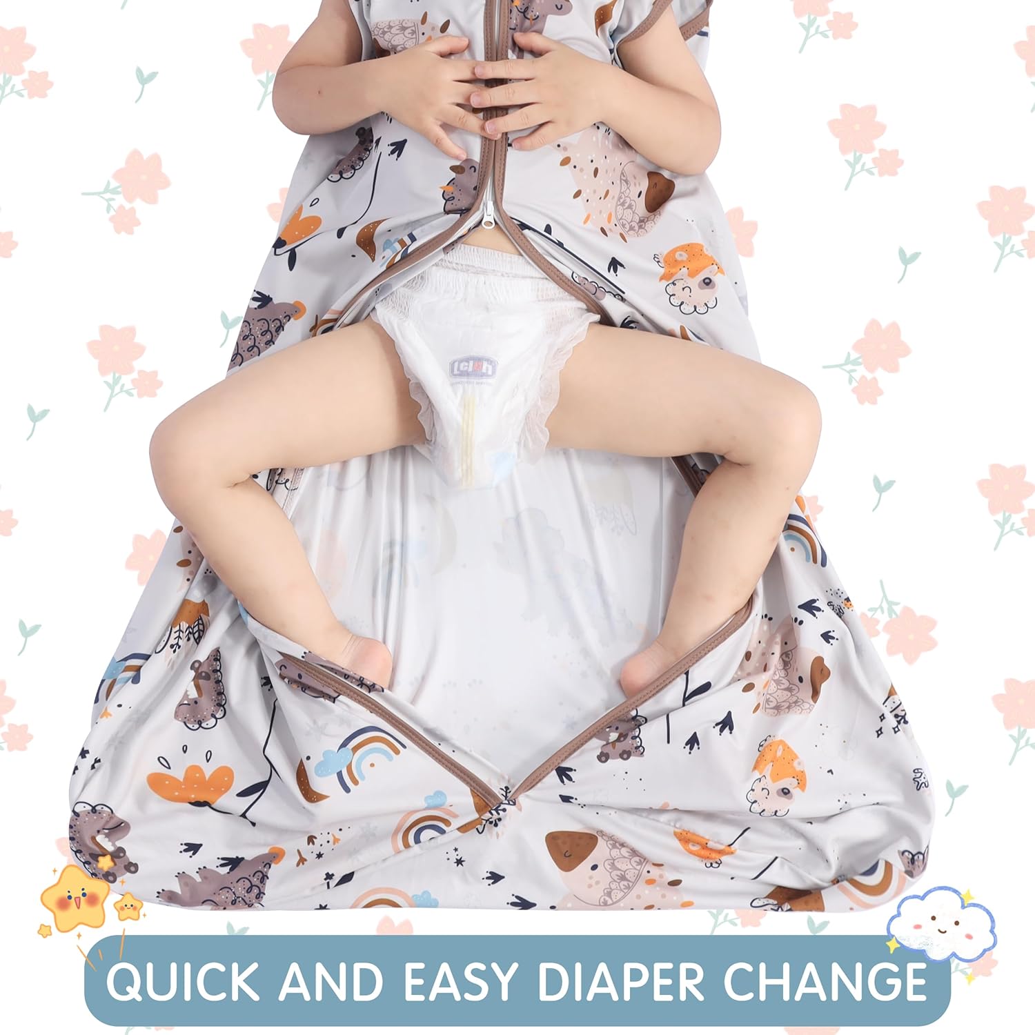 BSTOPPT 3 Pack Baby Sleep Sack Rayon Cotton 2-Way Zipper Wearable Blanket