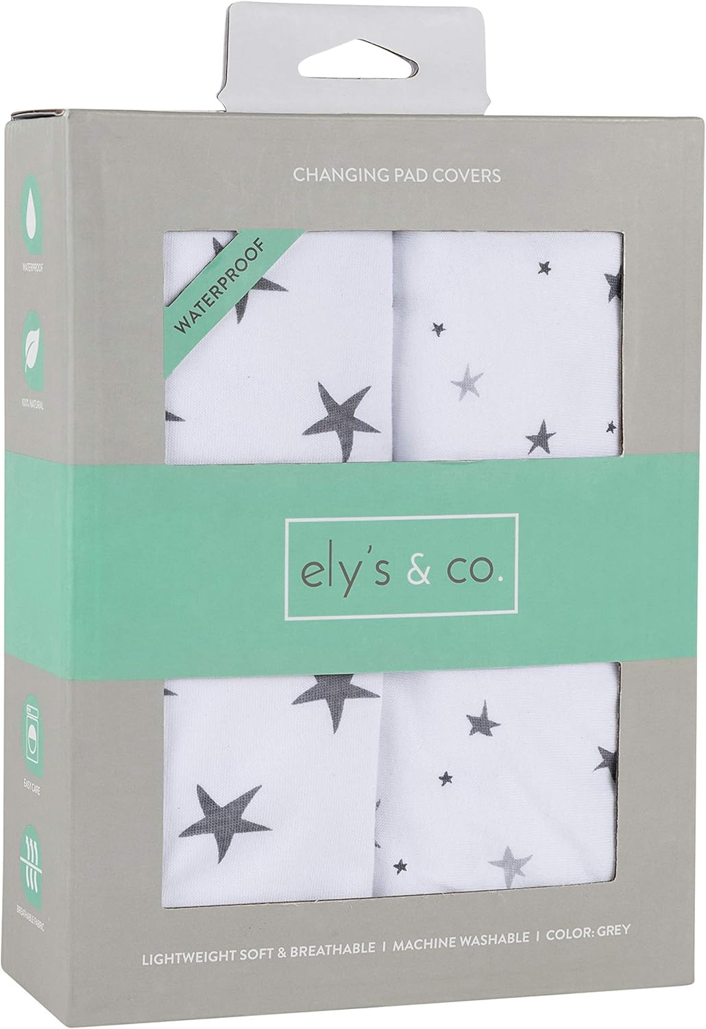 Elys Co Waterproof Changing Pad Cover Set - Grey Stars