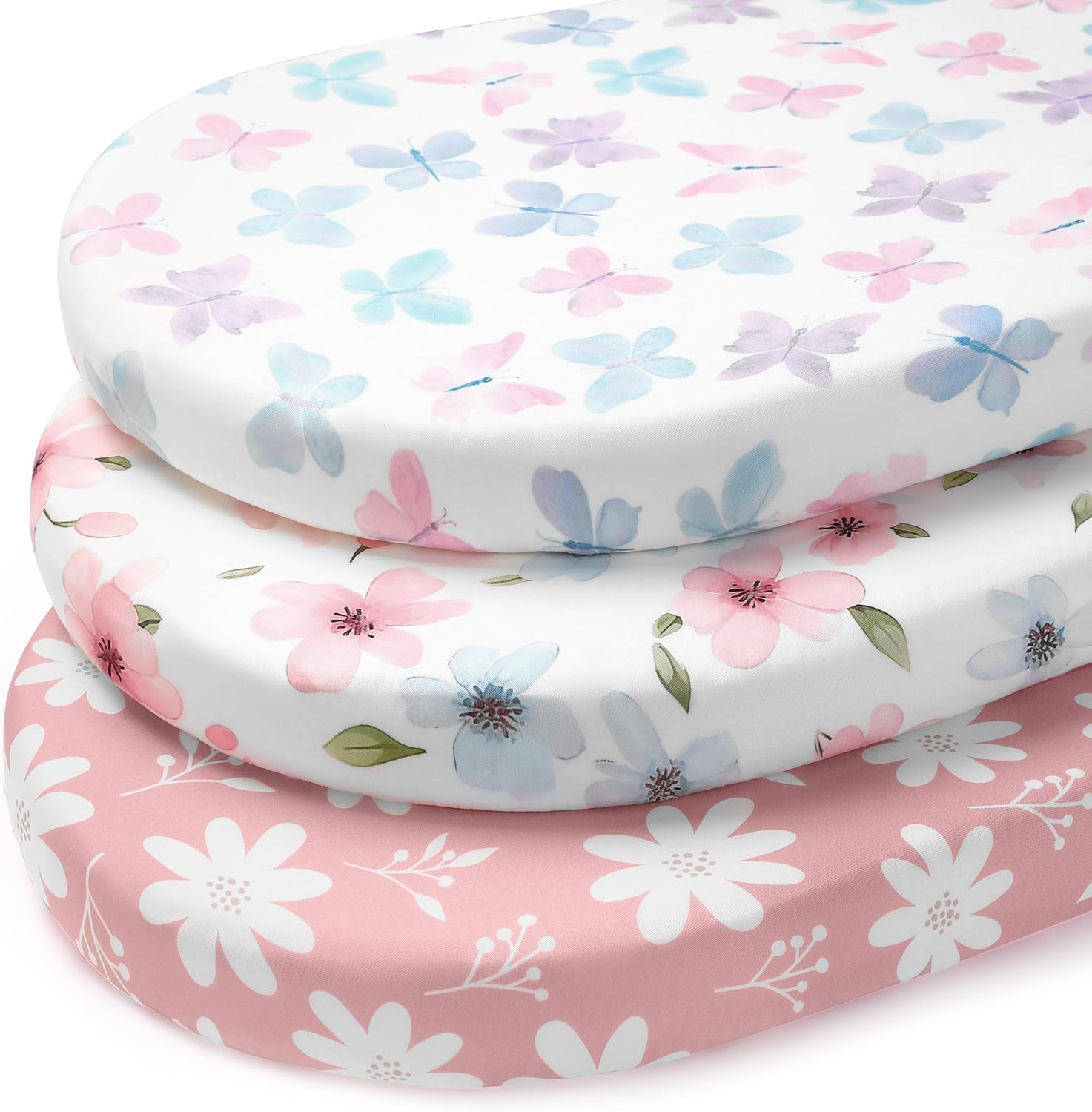 FIEMOL Baby Bassinet Sheets 3 Pack Super Soft Pink Butterfly
