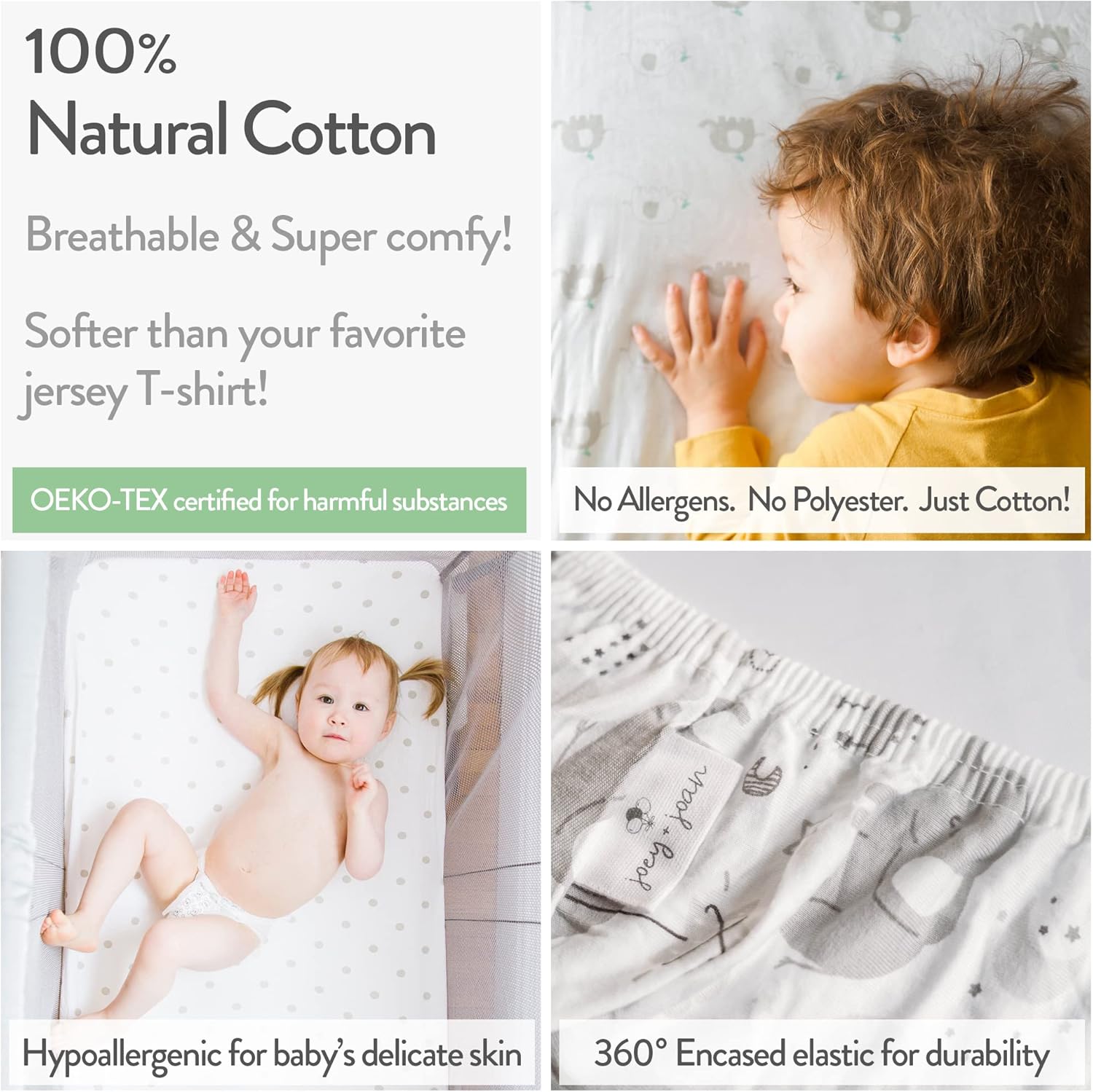 Joey Joan Bedside Sleeper Bassinet Sheets - 2 Pack Grey Sheep Stripe