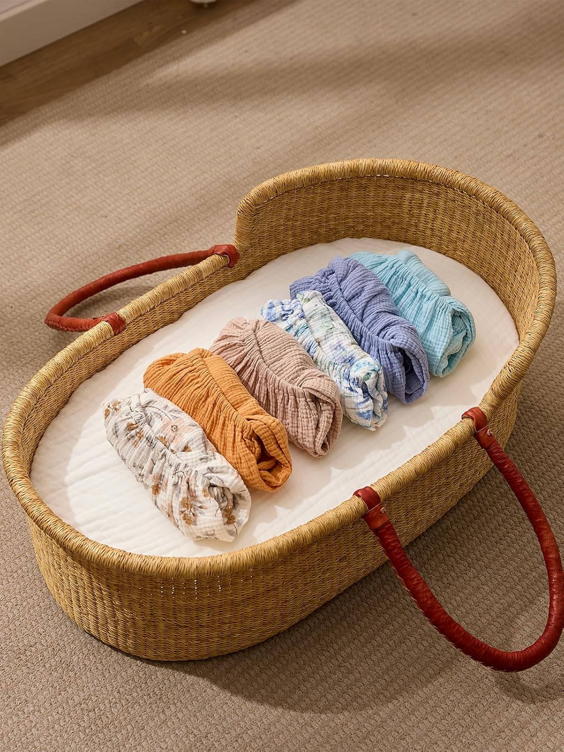 TILLYOU Muslin Bassinet Sheets 3 Pack Soft Breathable Cotton