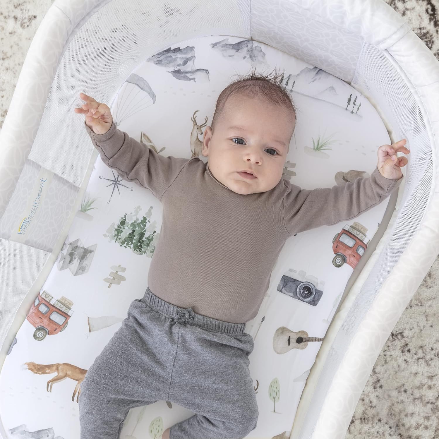 Pobibaby 2 Pack Bassinet Sheets - Woodland Pattern Soft Cotton Blend