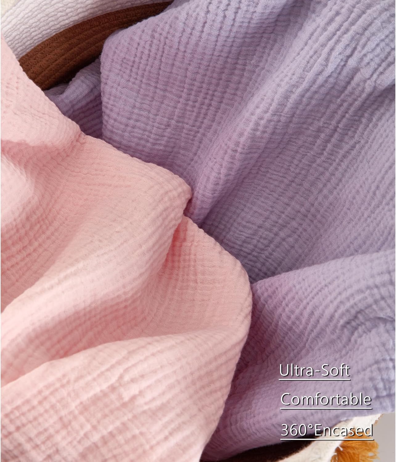 TILLYOU Muslin Bassinet Sheets 2 Pack Light Purple Pink