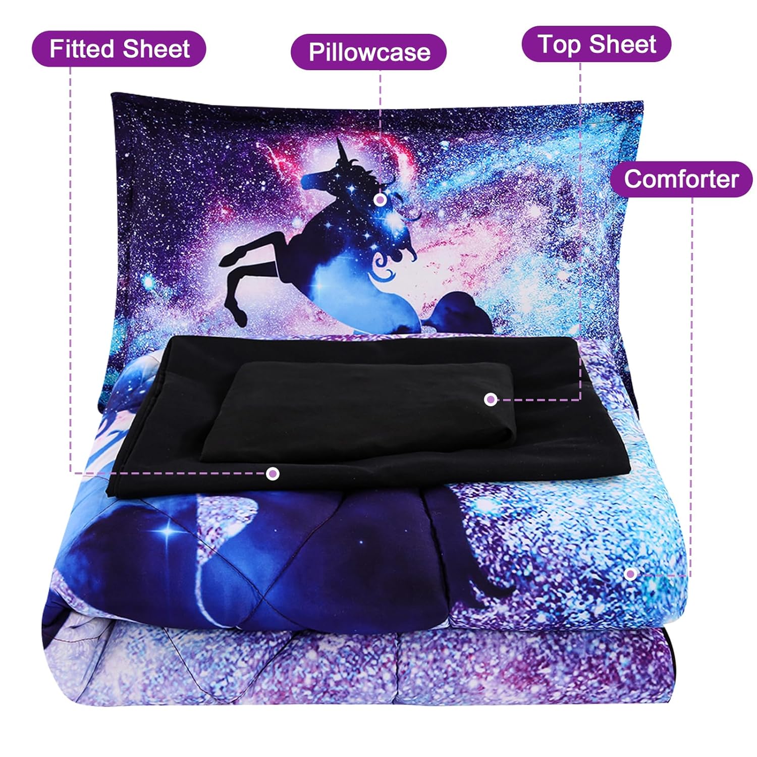 Wowelife Unicorn Toddler Bedding Set for Girls