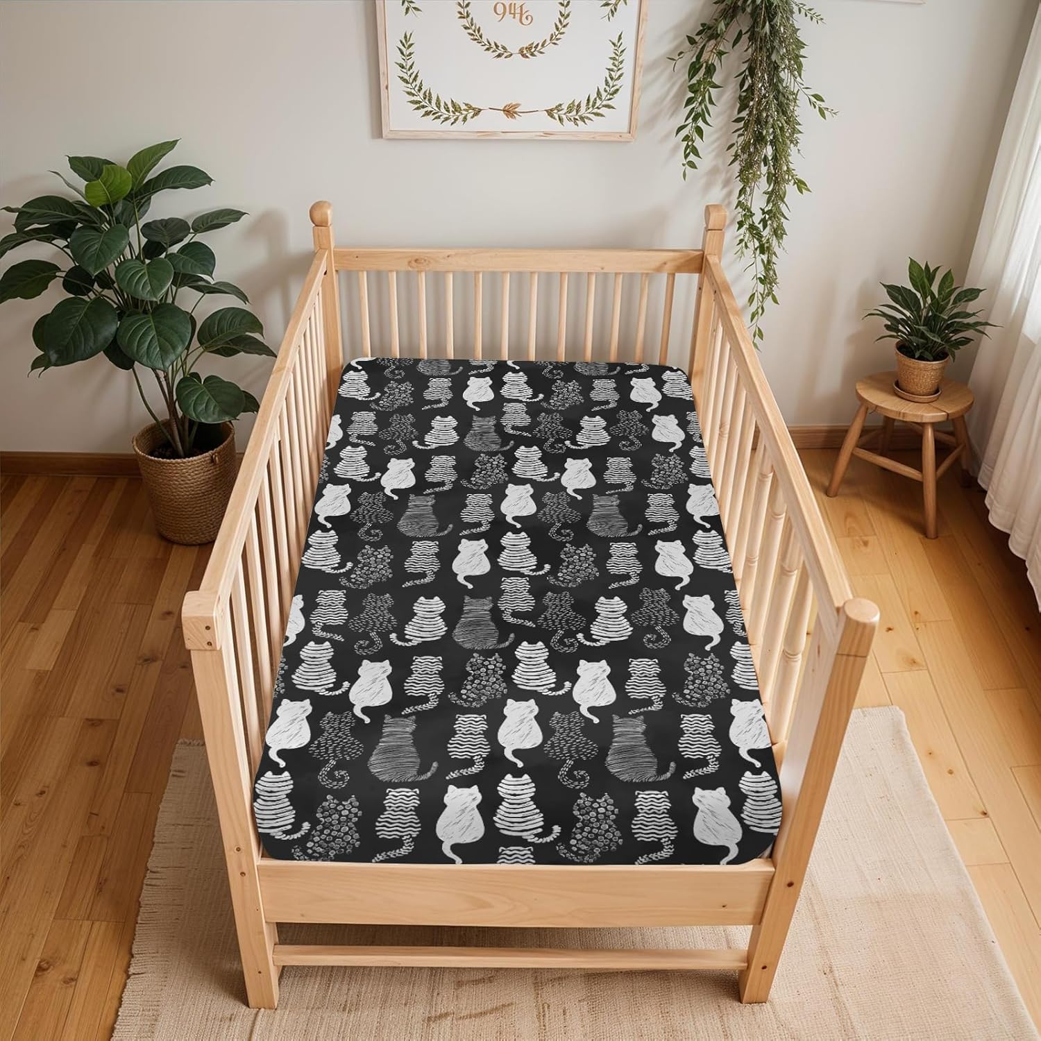 Stylish Cat Print Fitted Crib Sheets for Baby