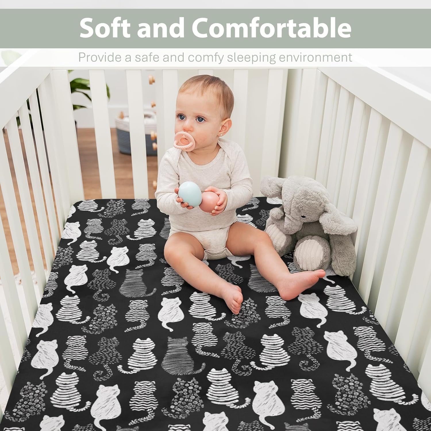 Stylish Cat Print Fitted Crib Sheets for Baby