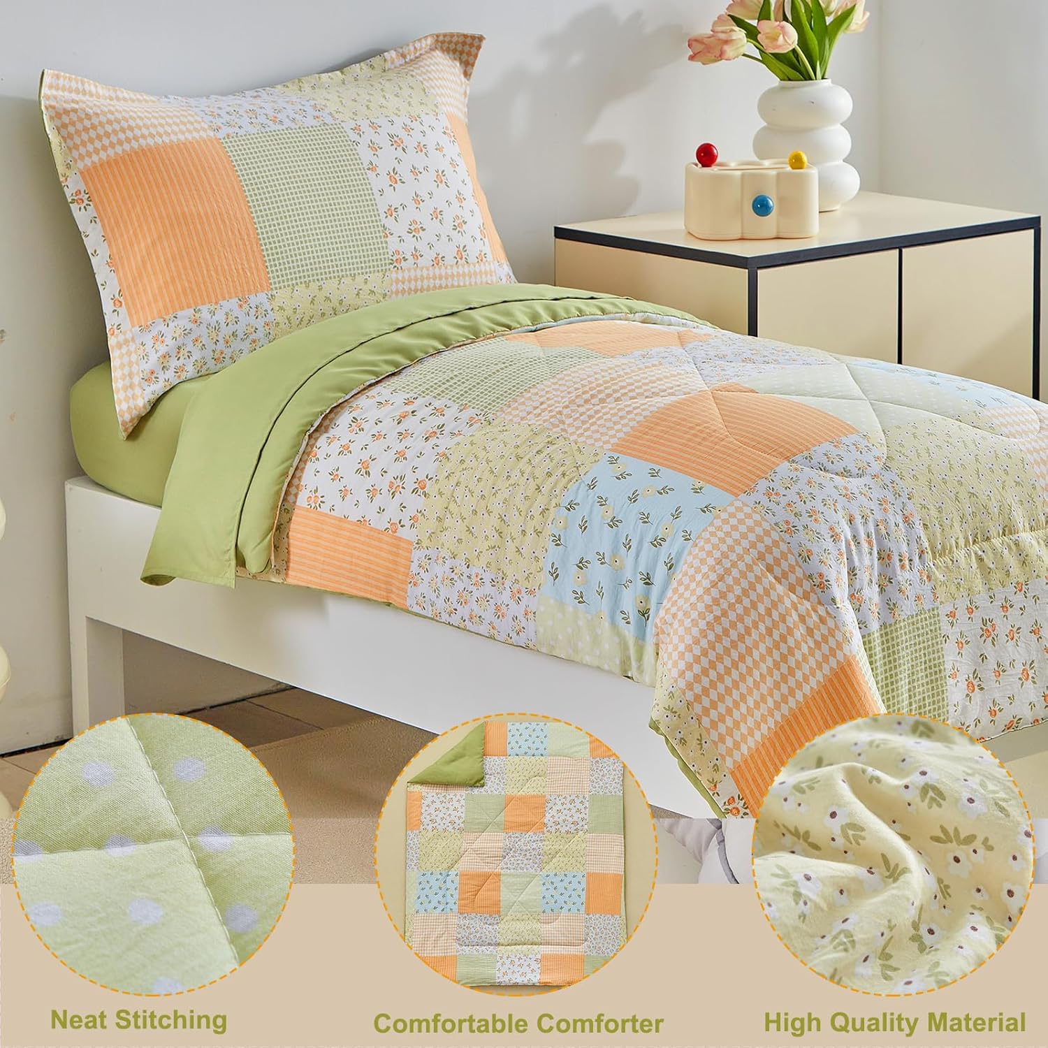DuShow Toddler Bedding Set 4 Piece Orange Floral
