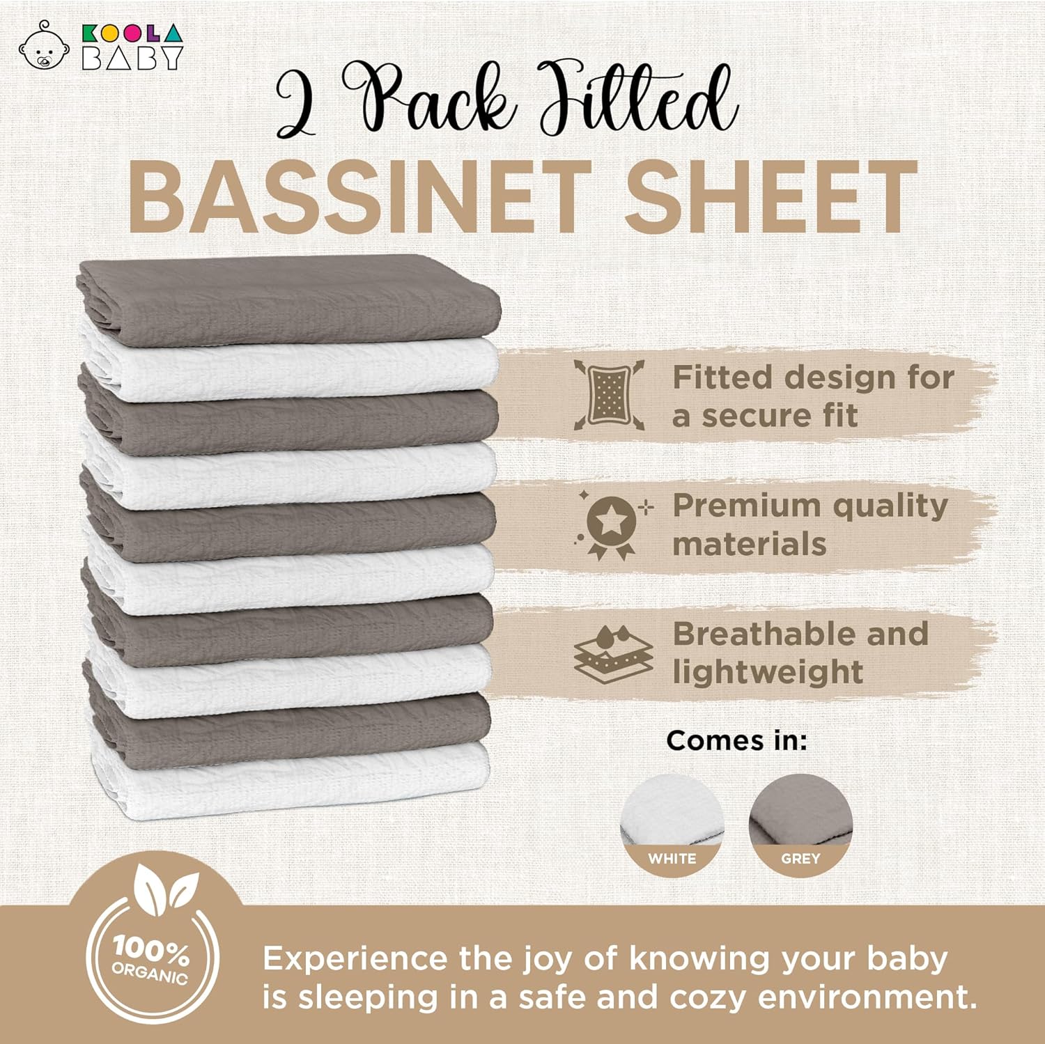 KoolerThings Bassinet Sheets 2 Pack - Organic Cotton