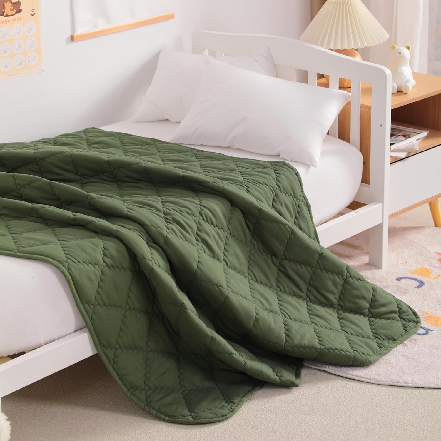 NTBAY Down Alternative Toddler Quilt Lightweight Warm Olive Green Crib Blanket