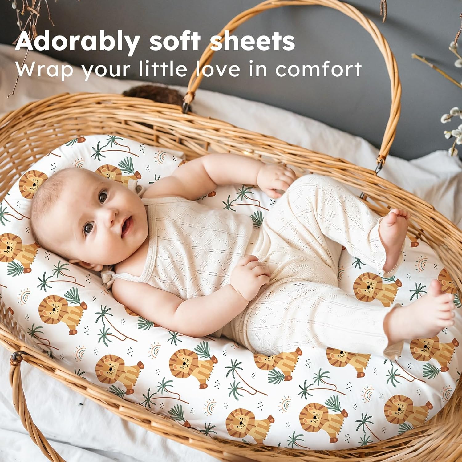 FIEMOL Baby Bassinet Sheets 3 Pack Brown Lion