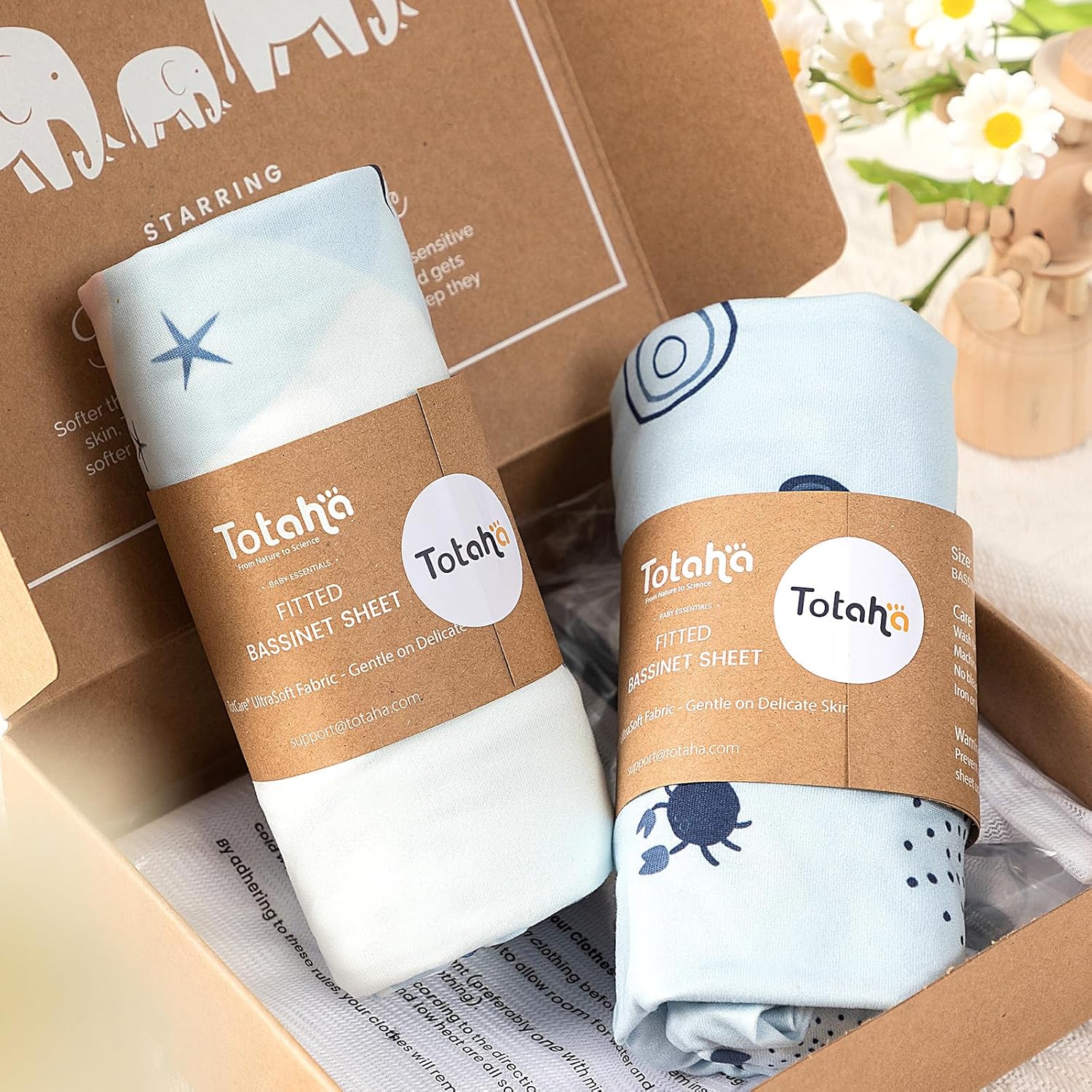 TotAha Bassinet Sheets 2 Pack - Buttery Soft and Stretchy