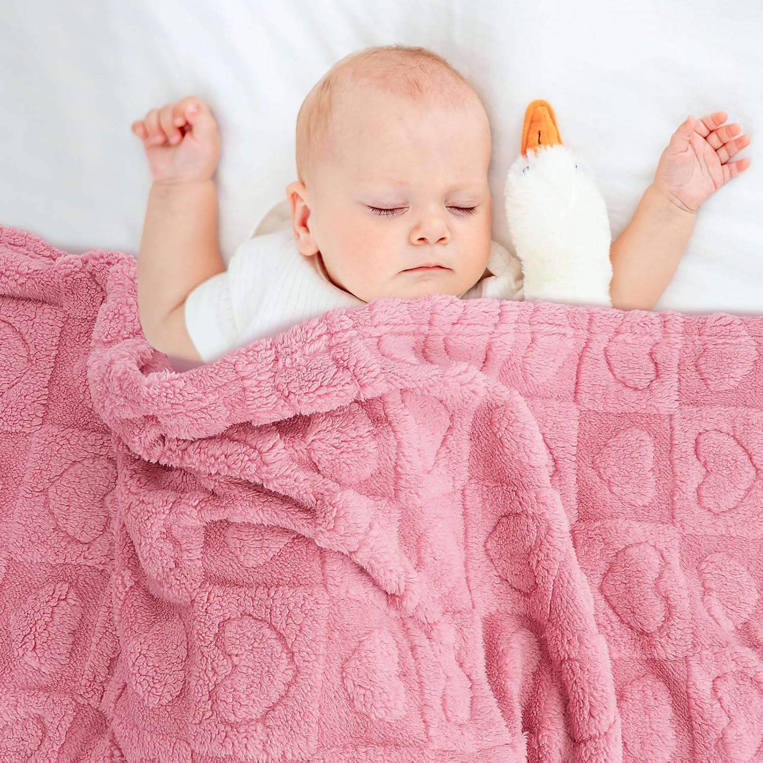 VEIDIA Plush Soft Checkered Baby Blanket 3039 Deep Pink Heart