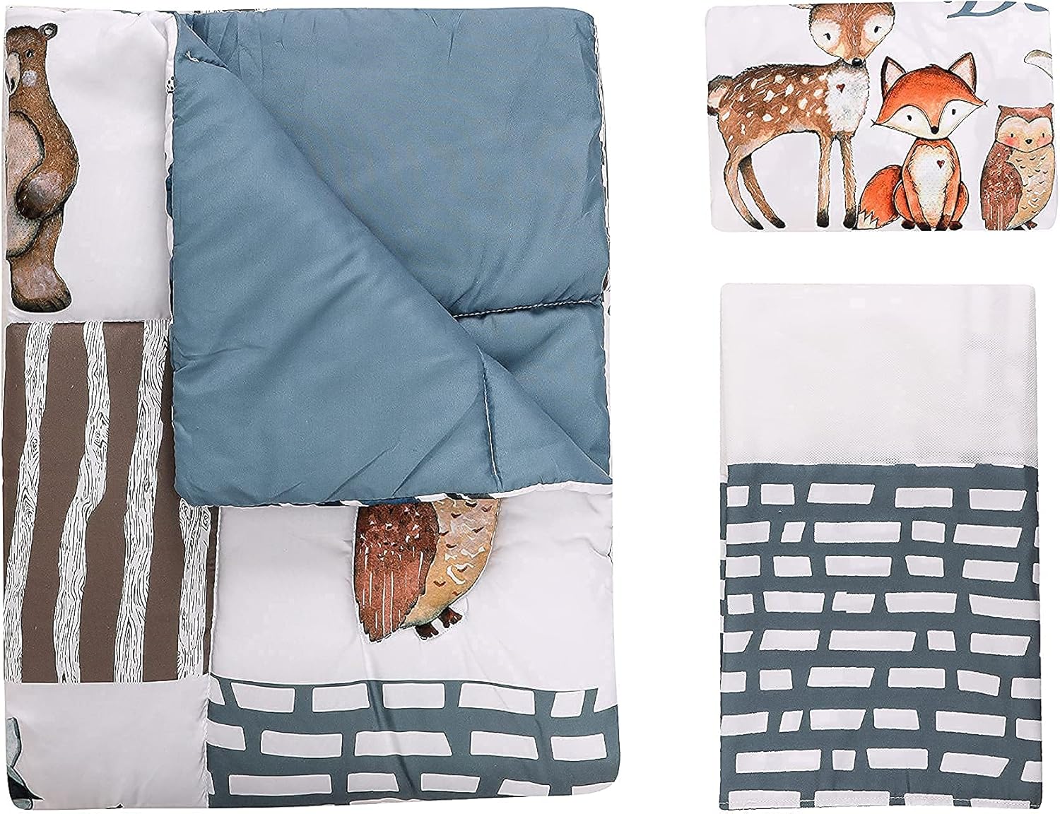 PINNKKU Crib Bedding Set for Boys with Woodland Animals
