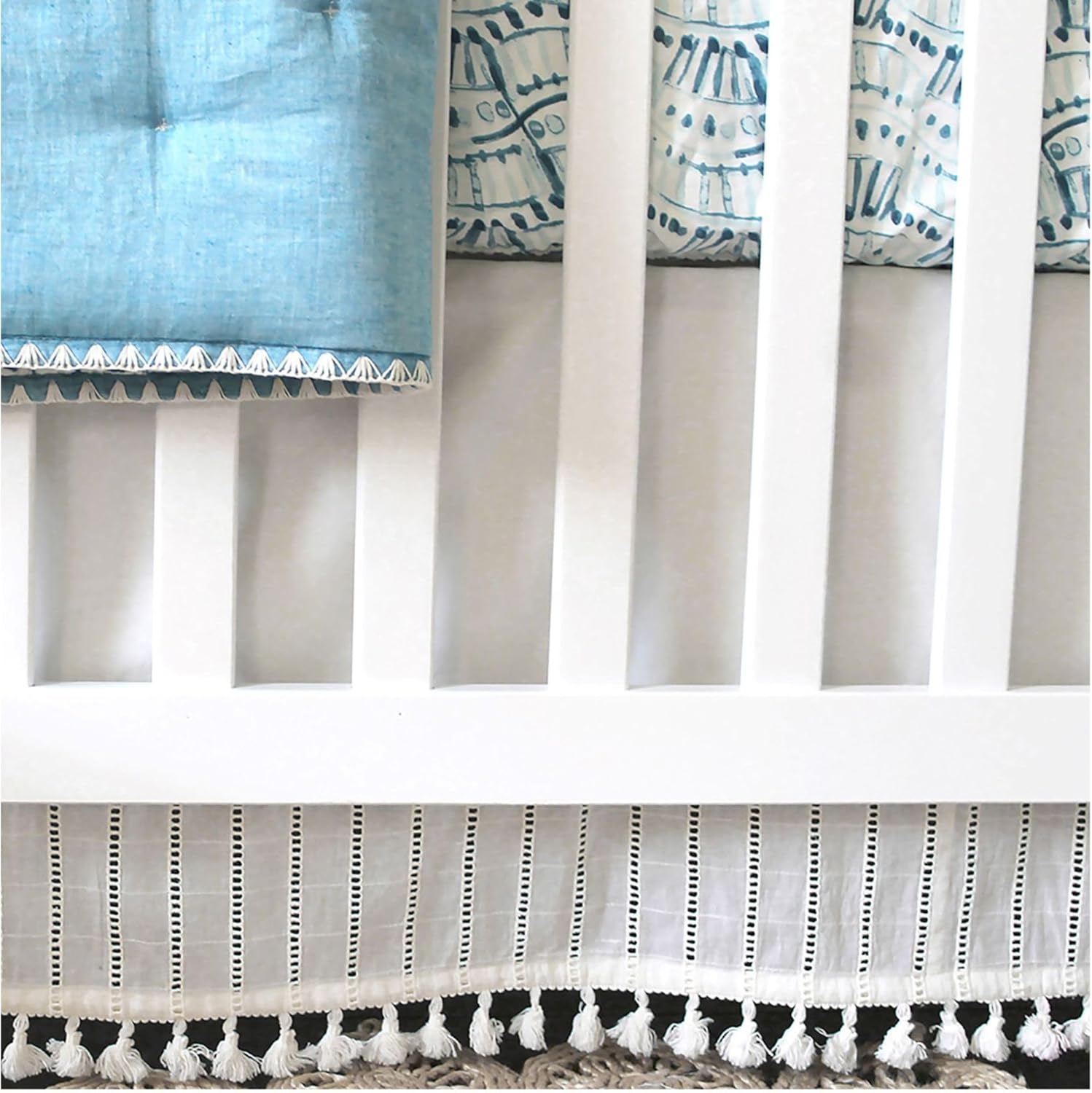 Crane Baby Boho Cotton Crib Skirt with Fringe