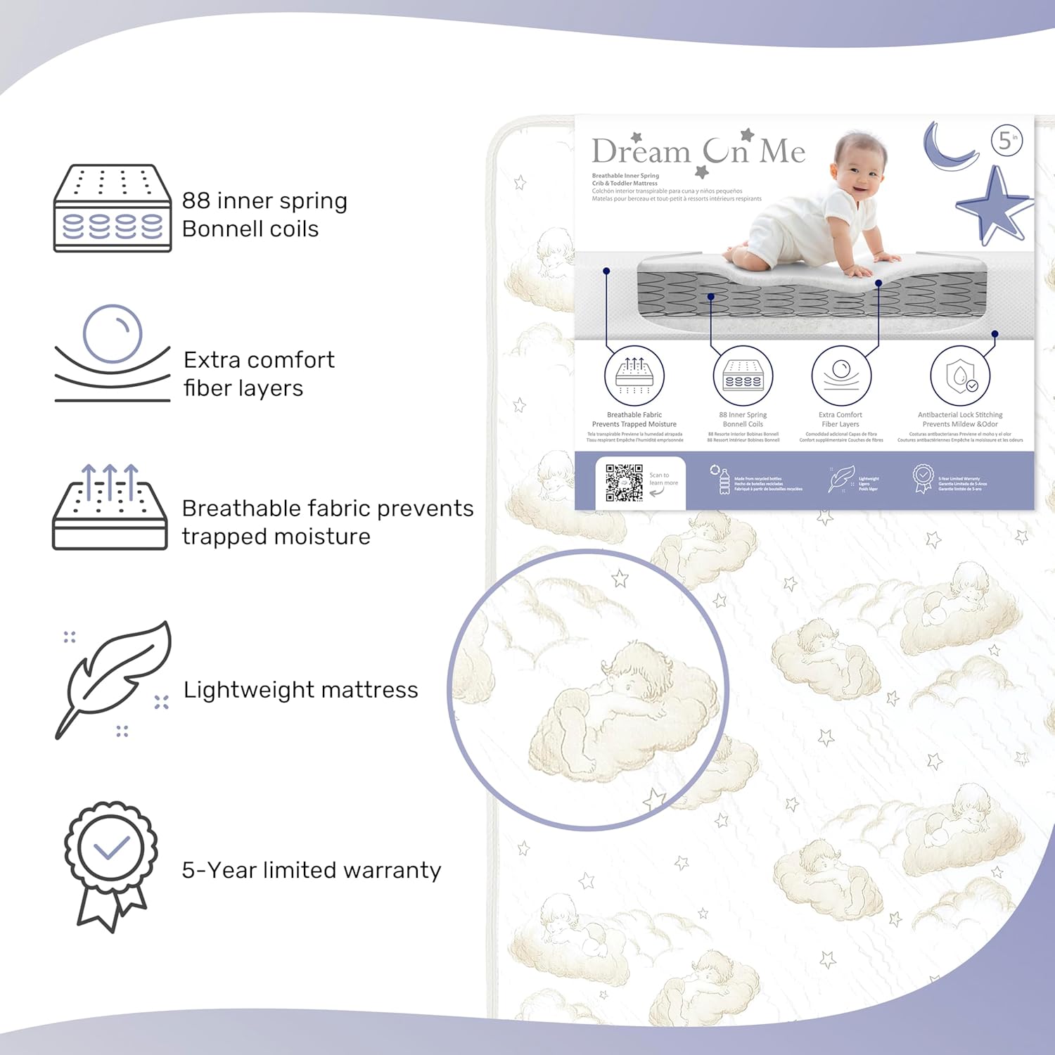 Dream On Me Twilight 5 Crib Mattress 2-in-1 Firm and Plush