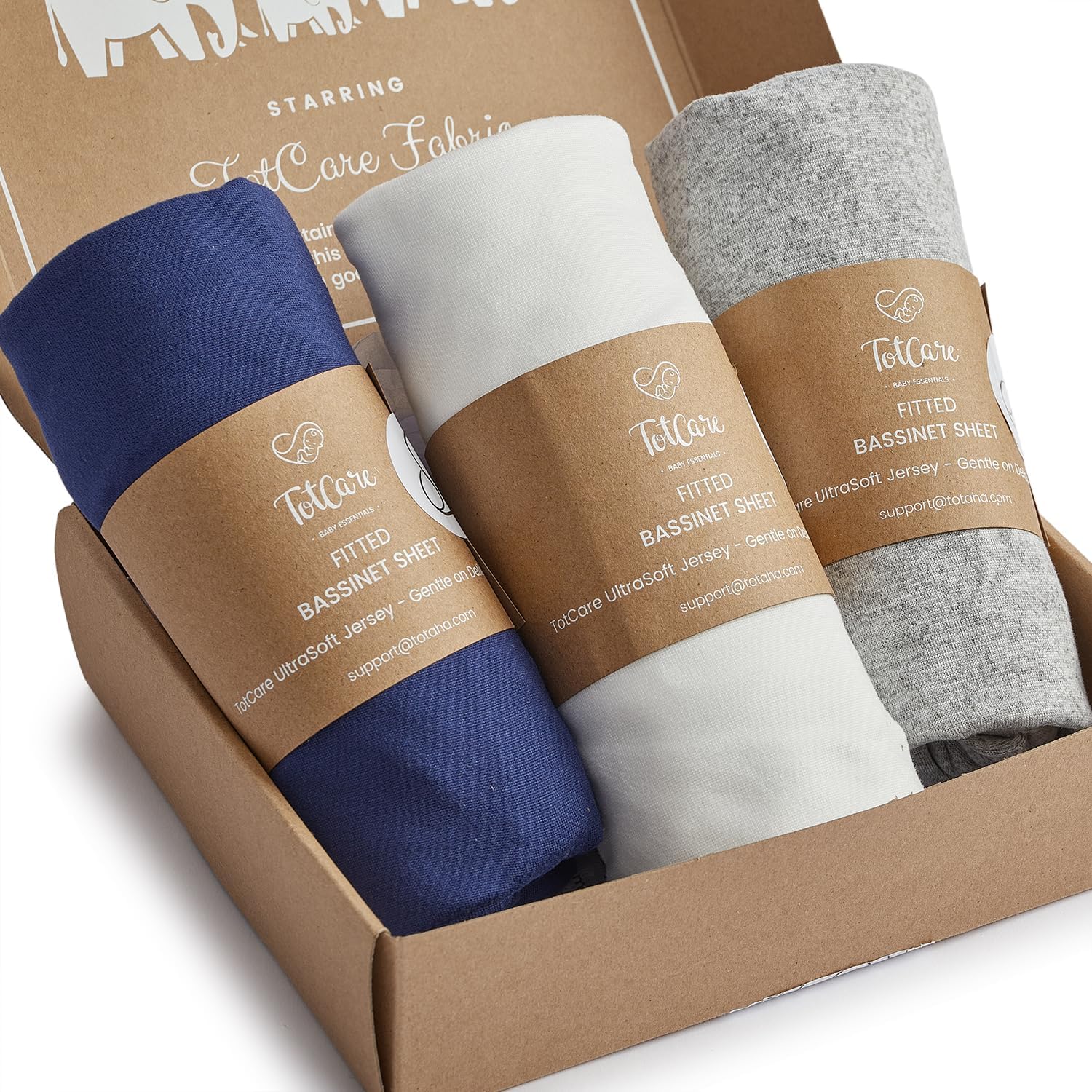 TotCare Bassinet Sheets 3 Pack - Navy Grey Cloud 1